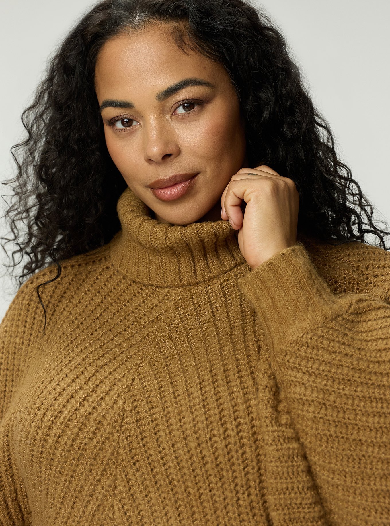 Turtleneck Poncho Sweater, CAMEL, alternate
