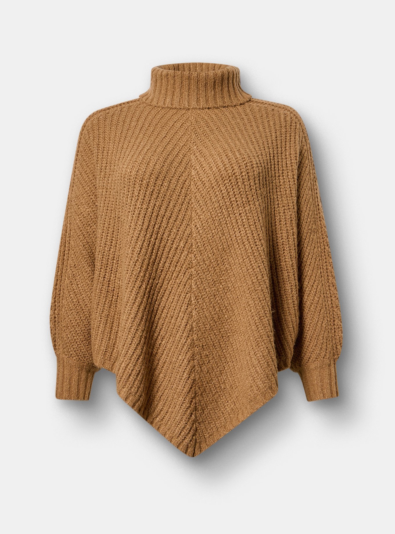 Turtleneck Poncho Sweater, CAMEL, flat