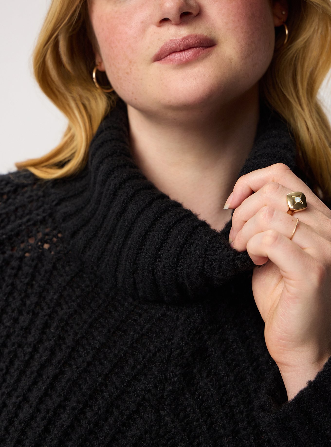 Turtleneck Poncho Sweater, DEEP BLACK, alternate