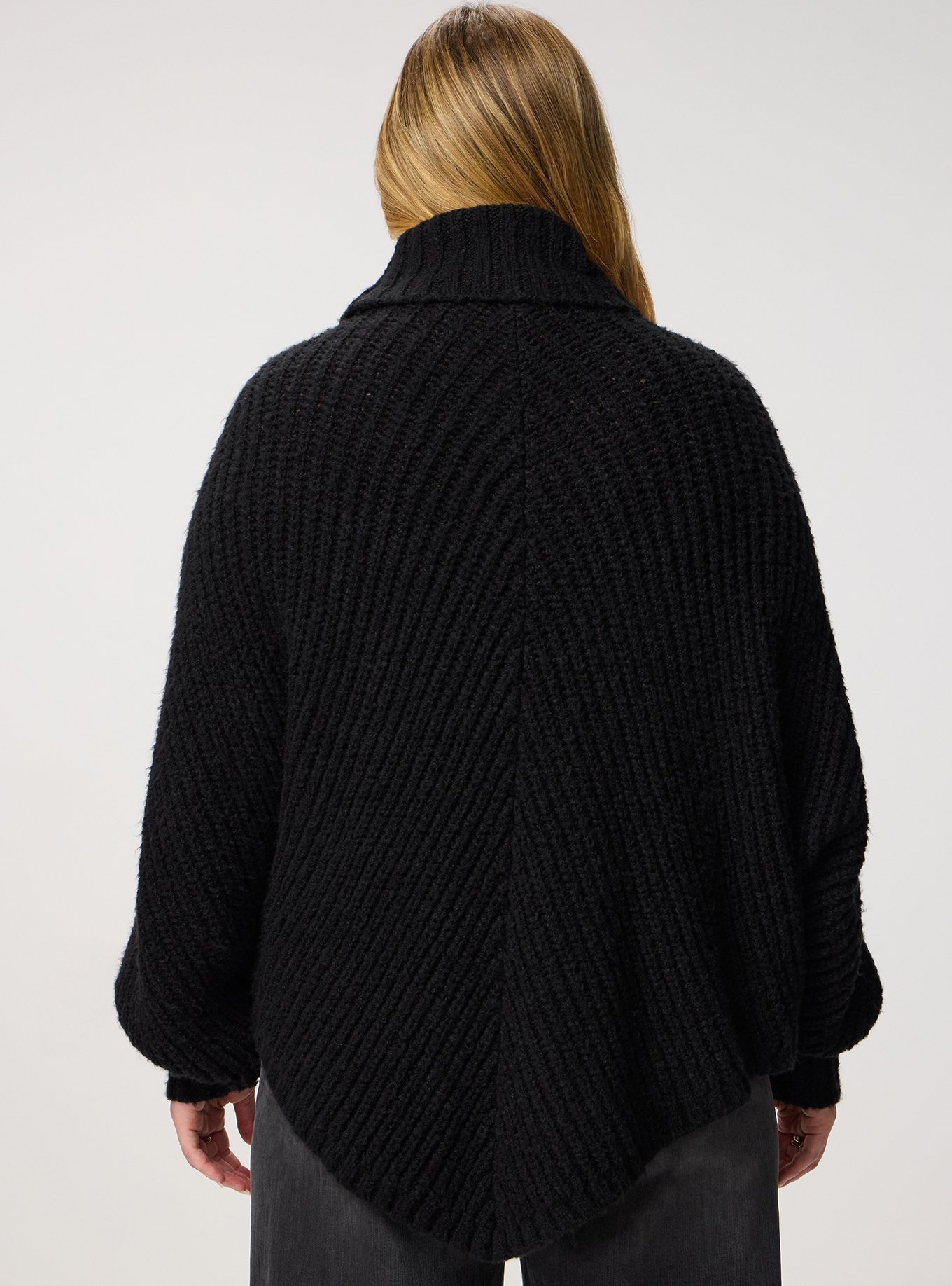 Turtleneck Poncho Sweater, DEEP BLACK, alternate