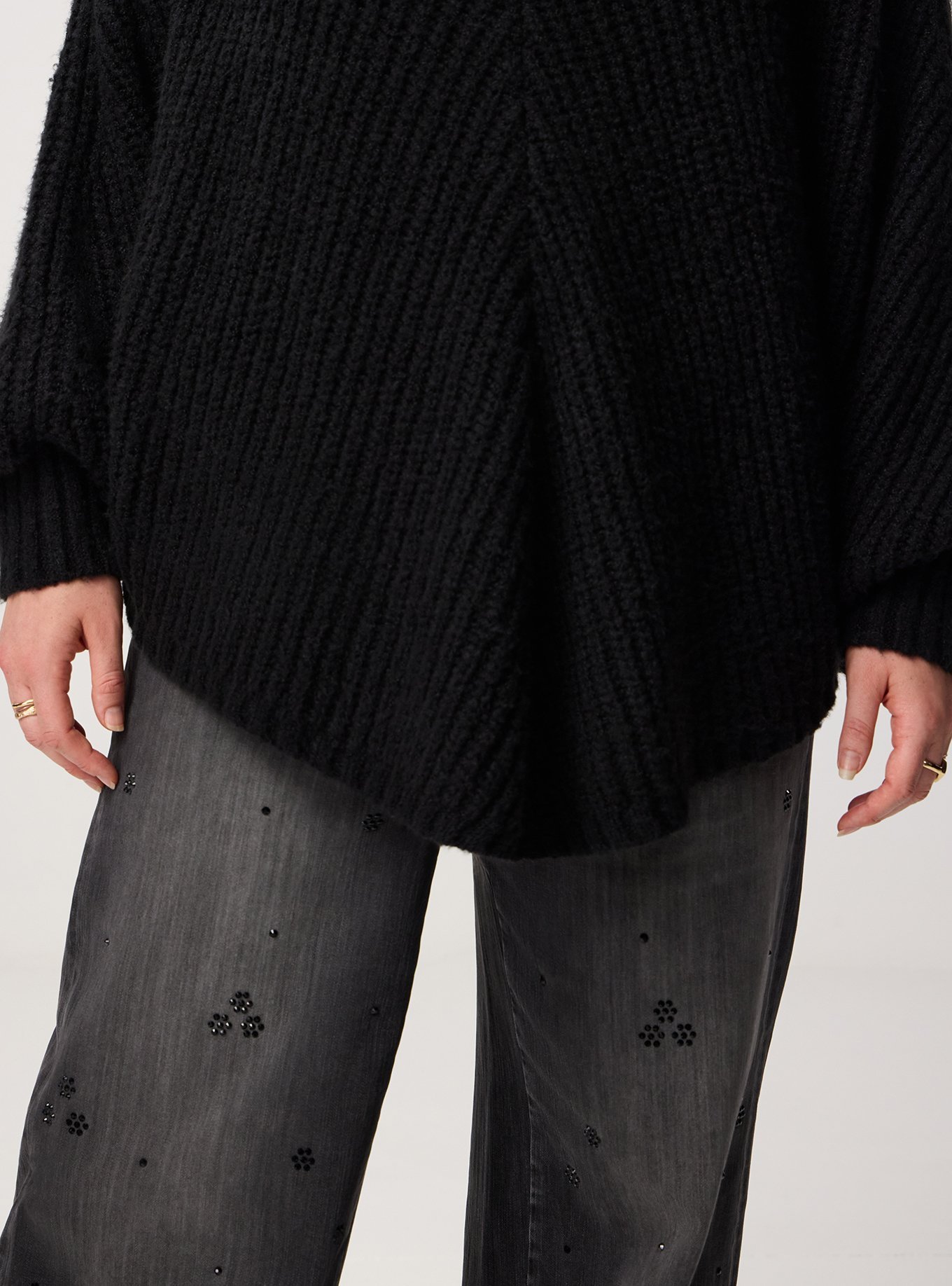 Turtleneck Poncho Sweater, DEEP BLACK, alternate