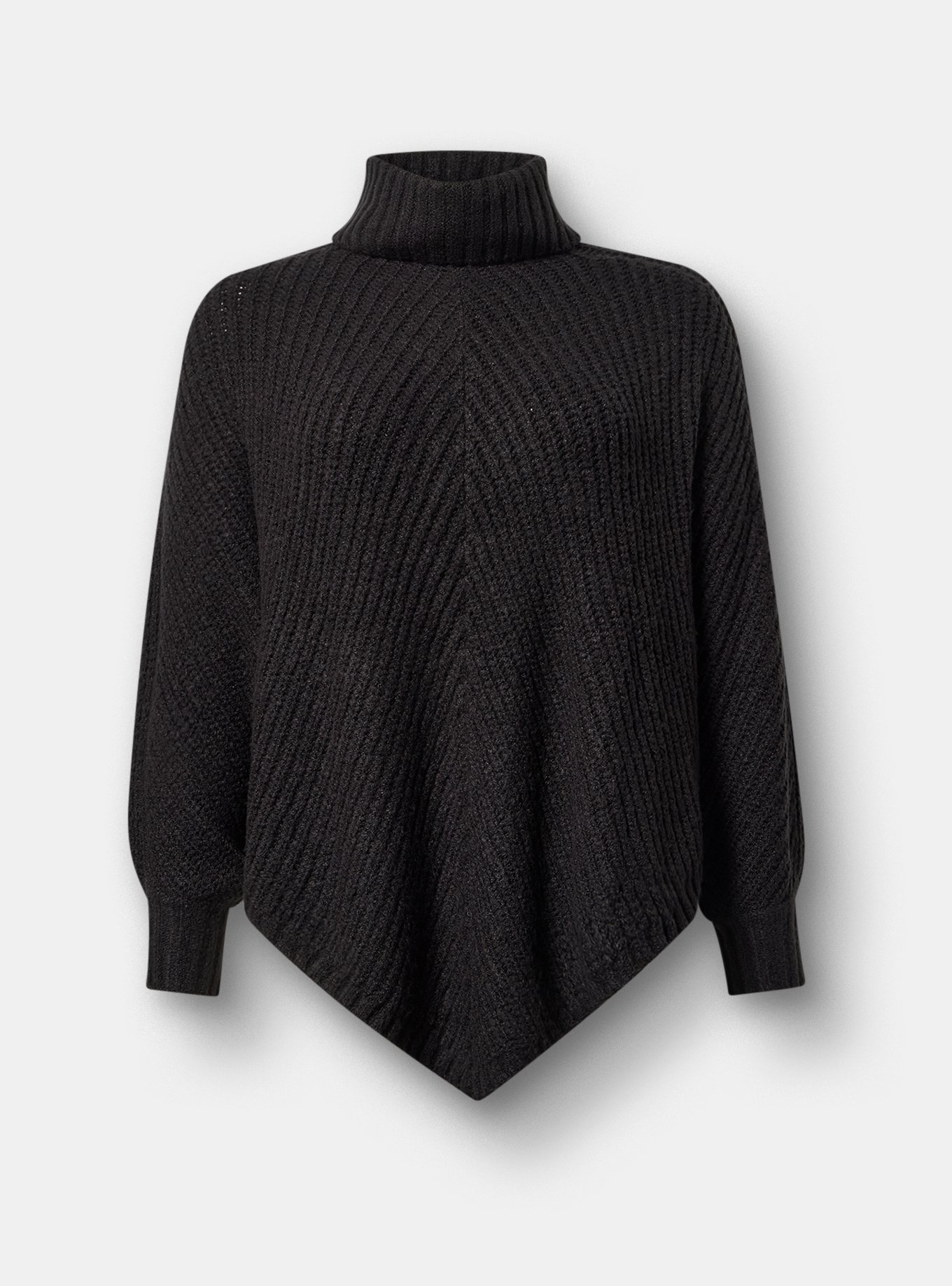 Turtleneck Poncho Sweater, DEEP BLACK, hi-res