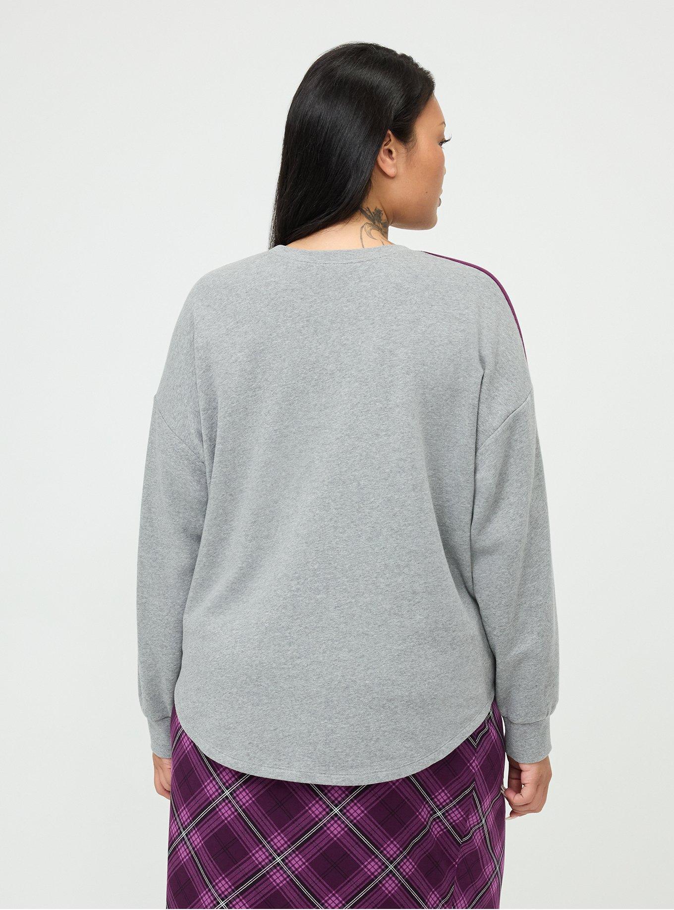 Cozy Fleece Varsity Tunic Sweatshirt, UNBOTHERED MED HEATHER GREY, alternate