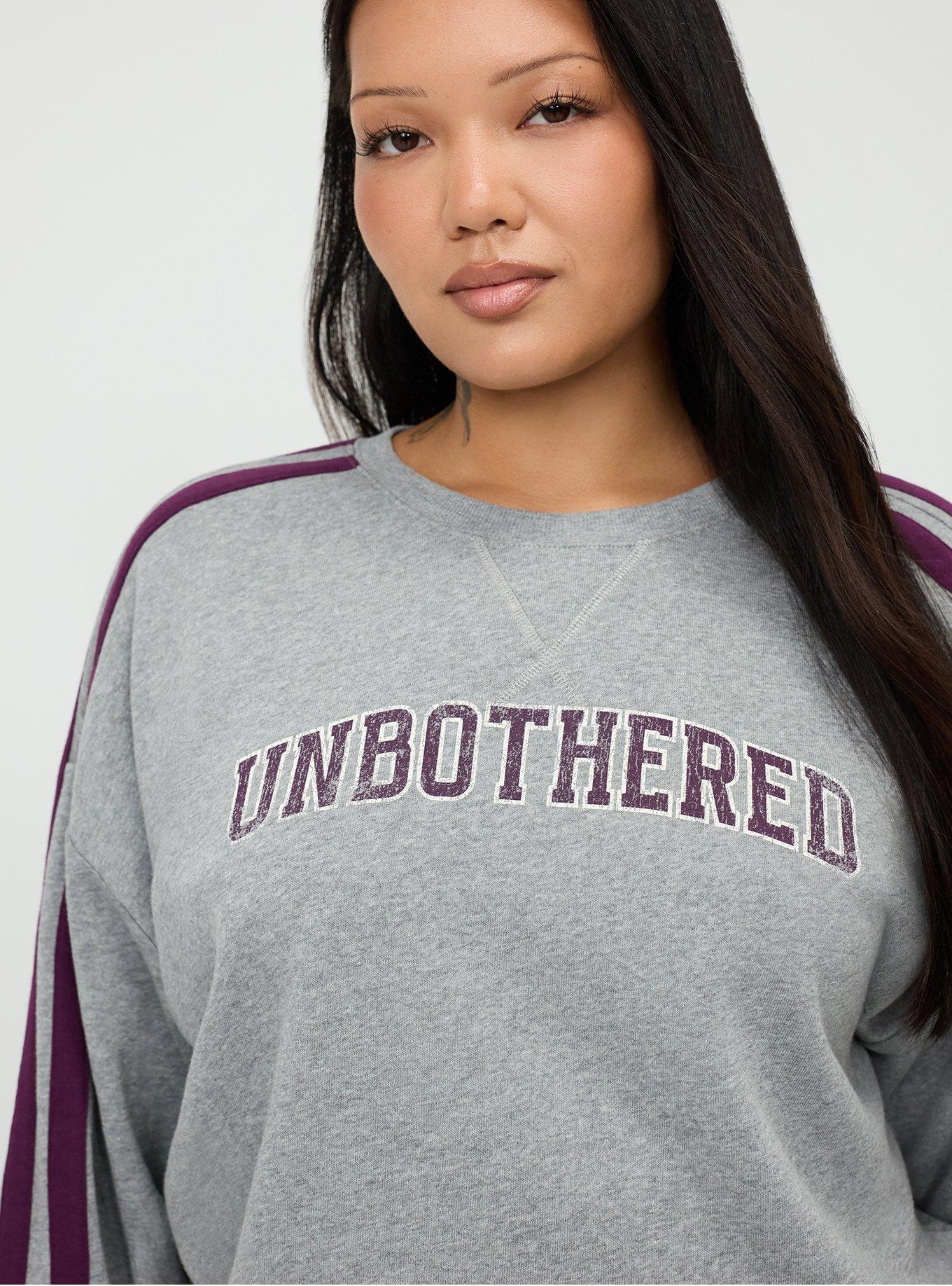 Cozy Fleece Varsity Tunic Sweatshirt, UNBOTHERED MED HEATHER GREY, alternate