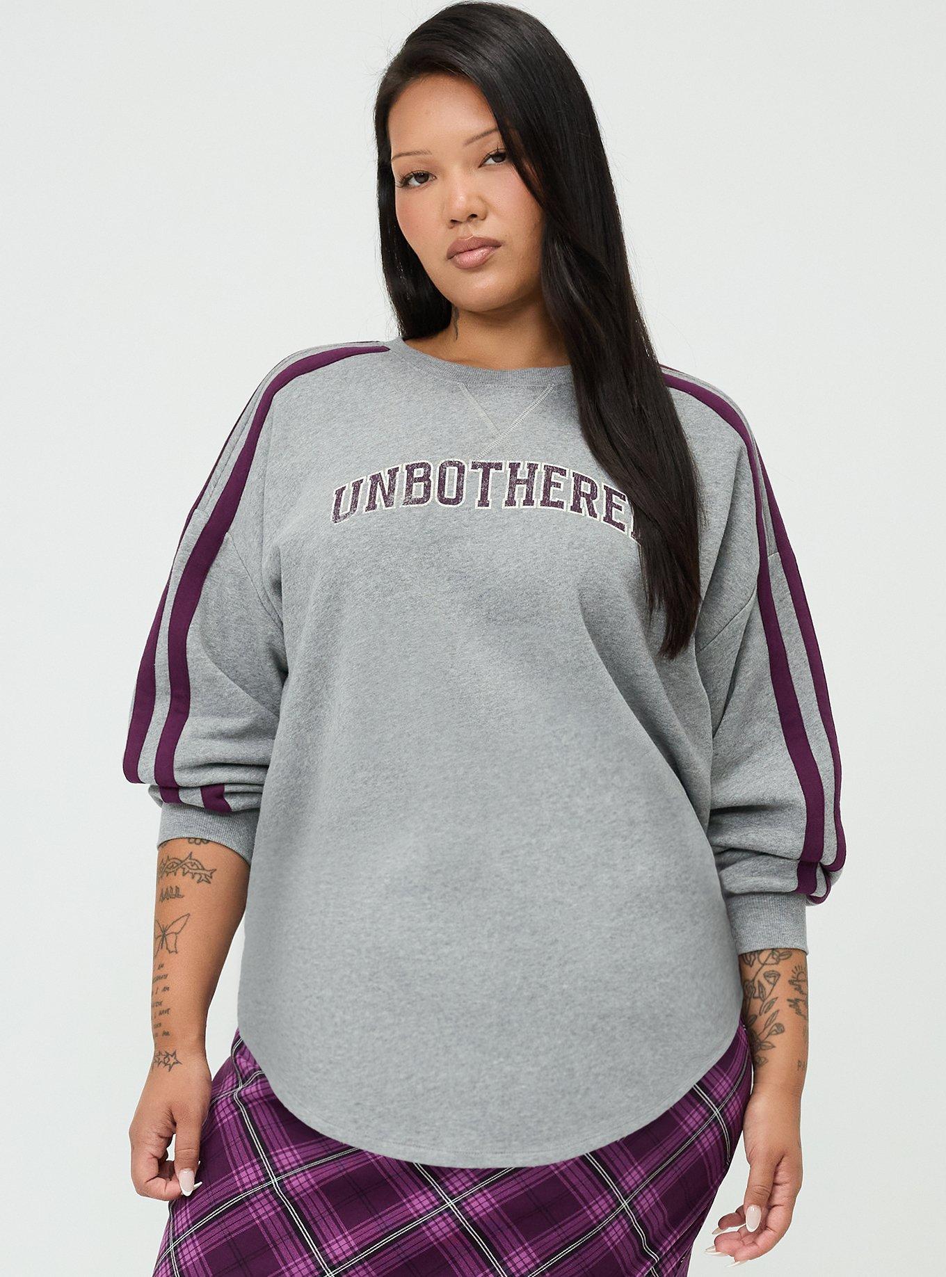 Cozy Fleece Varsity Tunic Sweatshirt, UNBOTHERED MED HEATHER GREY, hi-res
