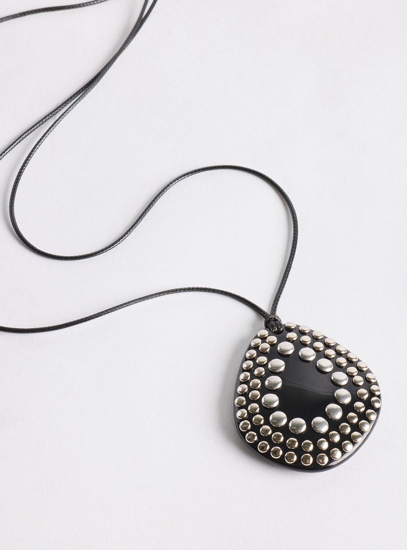Plus Size Studded Teardrop Pendant Necklace, , alternate