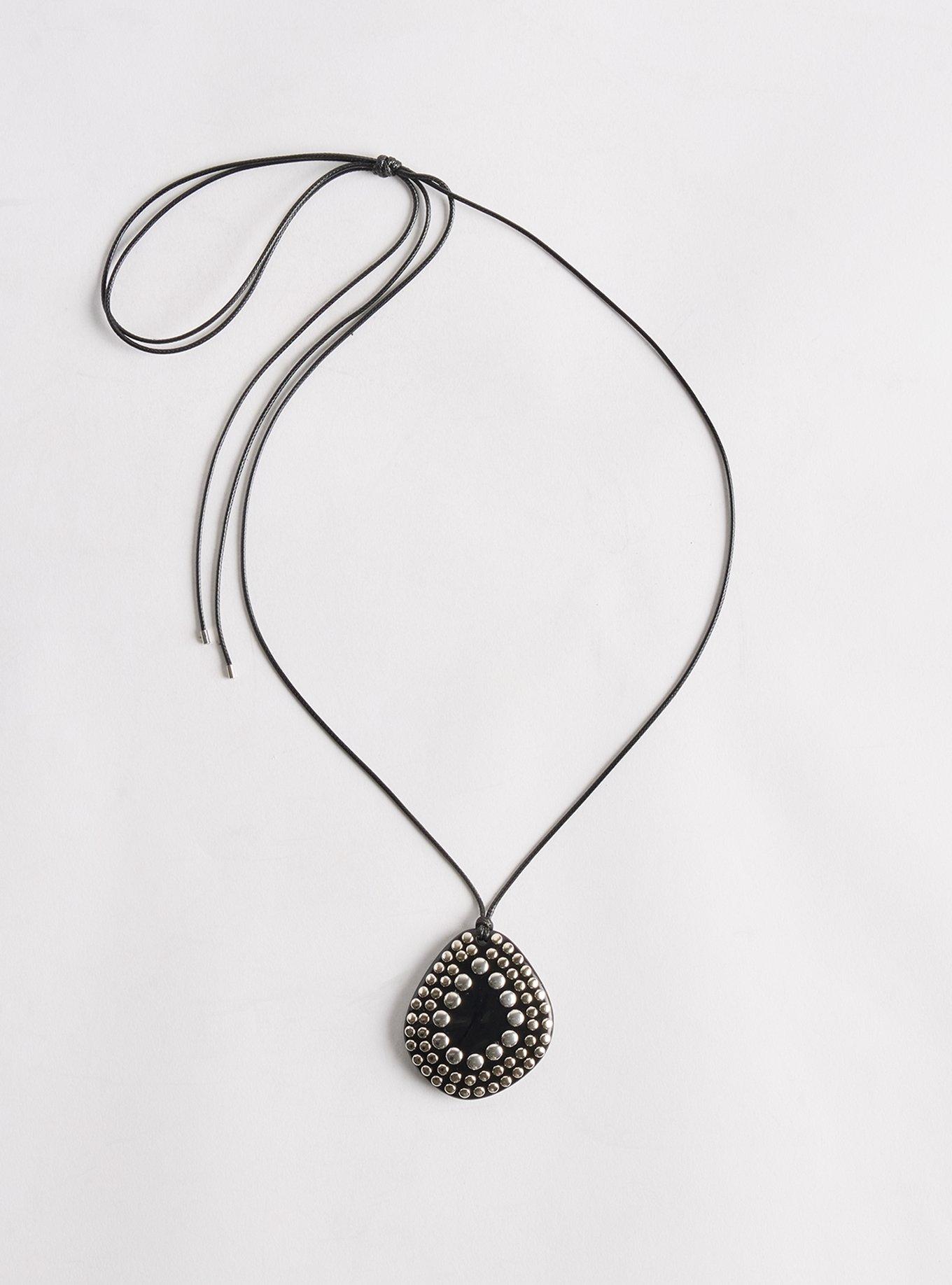 Plus Size Studded Teardrop Pendant Necklace, , hi-res