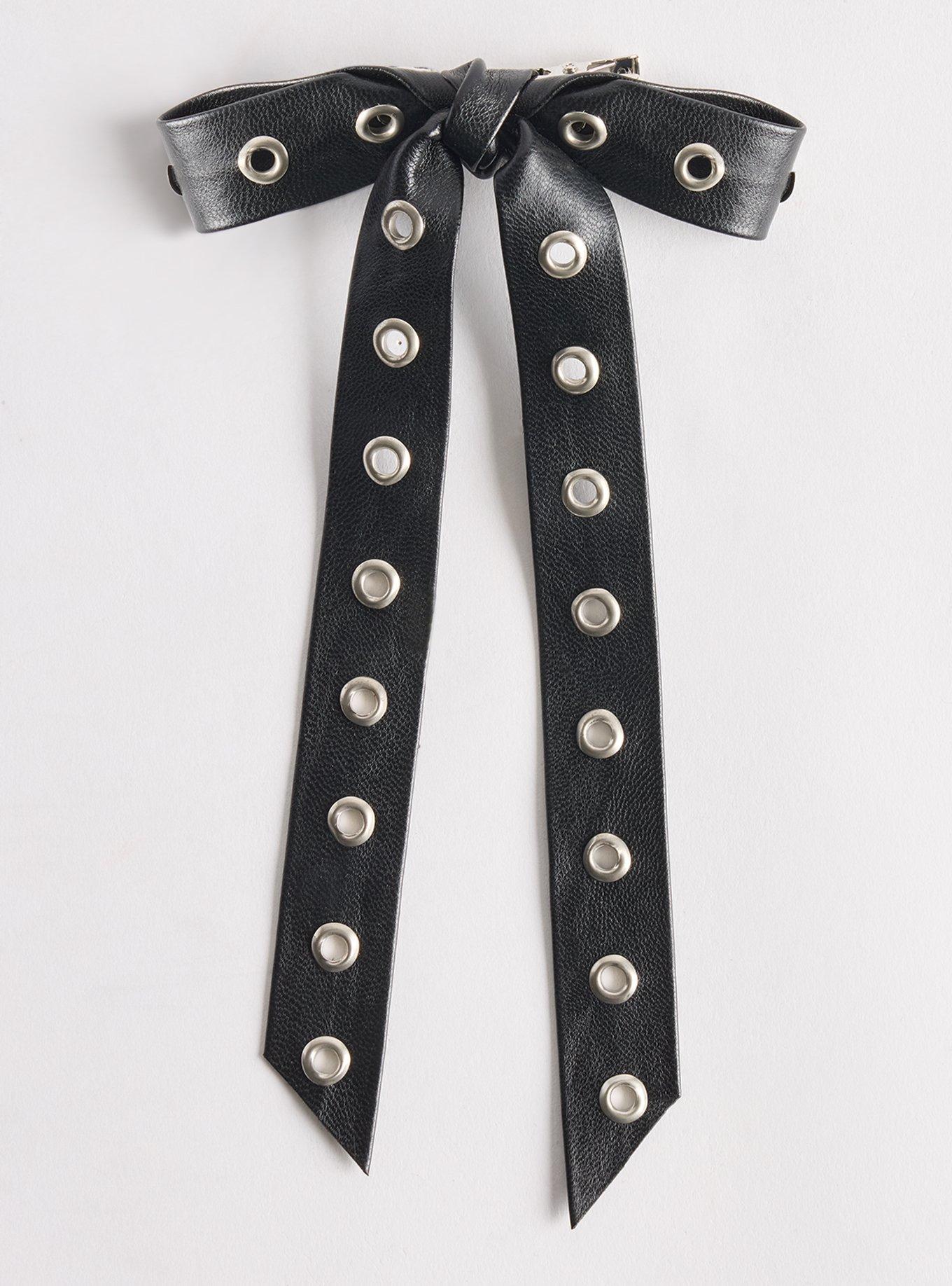Faux Leather Grommet Bow Hair Clip, , hi-res