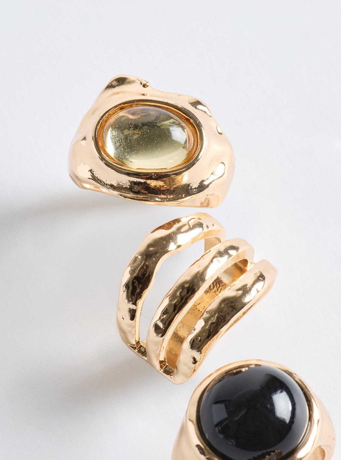 Stone Textured Ring Set, GOLD, alternate