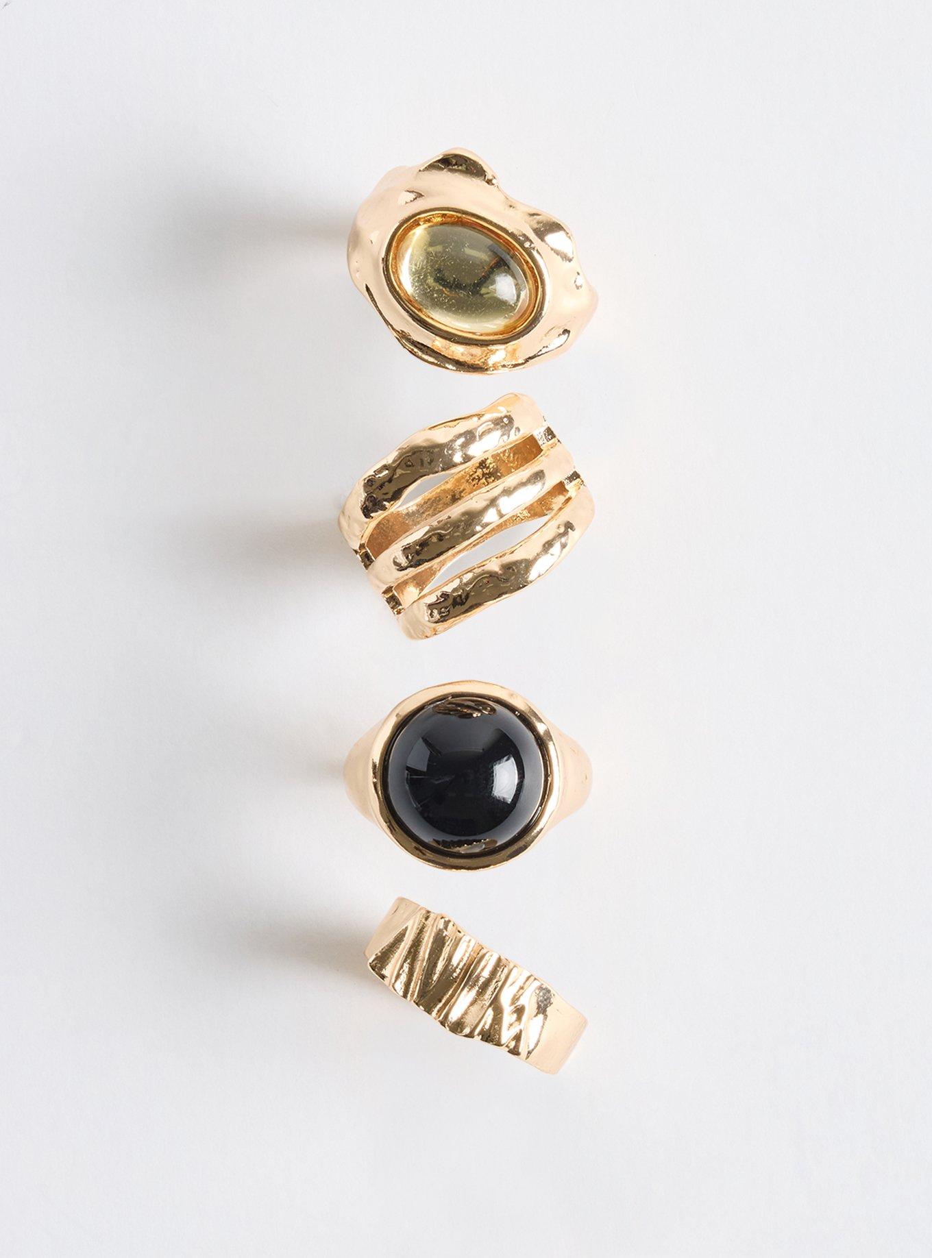 Stone Textured Ring Set, GOLD, hi-res