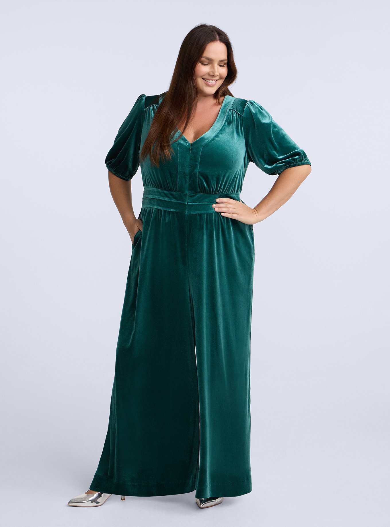 Belle Isle Wide Leg Velour Jumpsuit, BOTANICAL GARDEN, hi-res