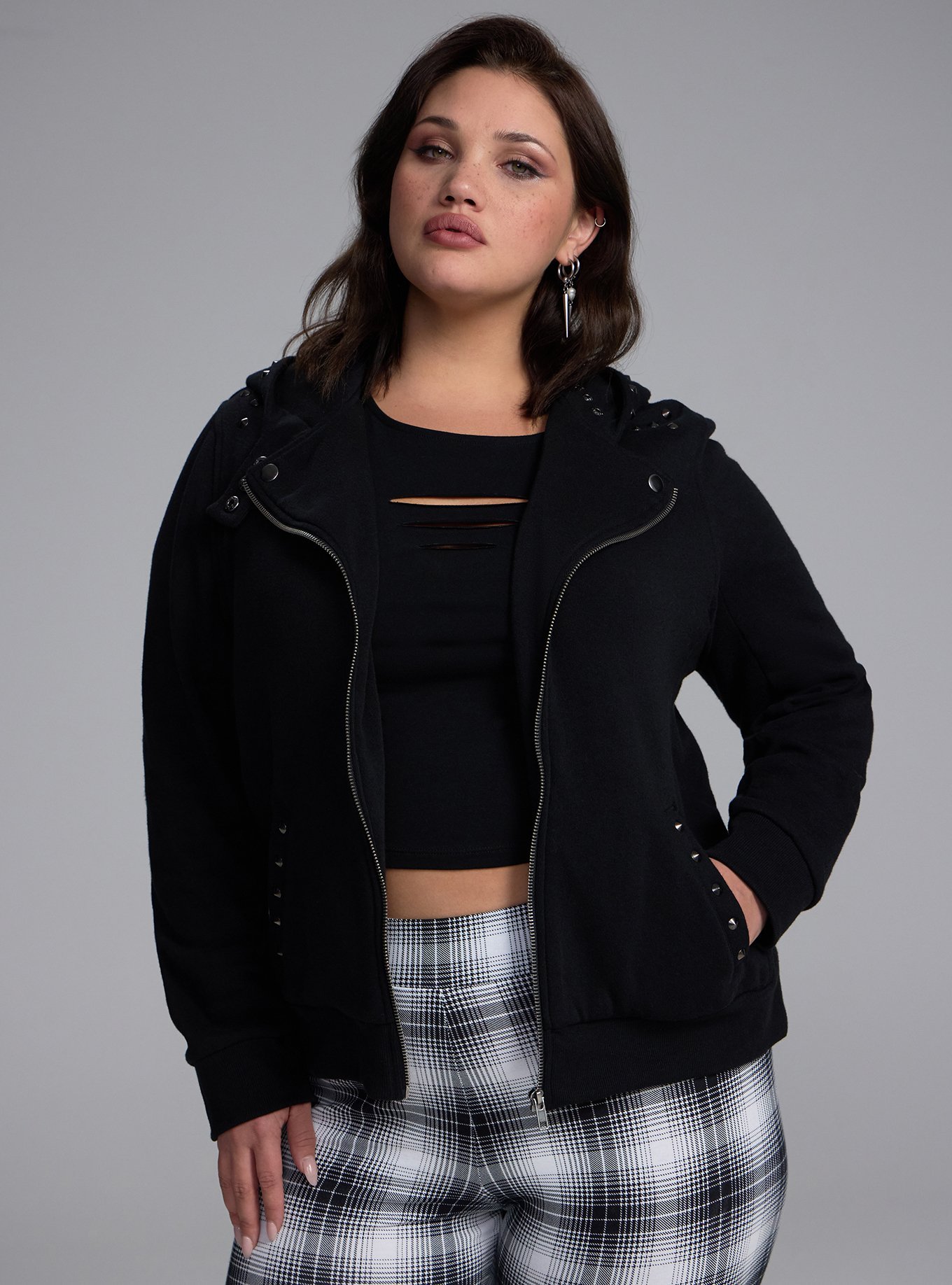 Nightfall Studded Moto Jacket, DEEP BLACK, hi-res