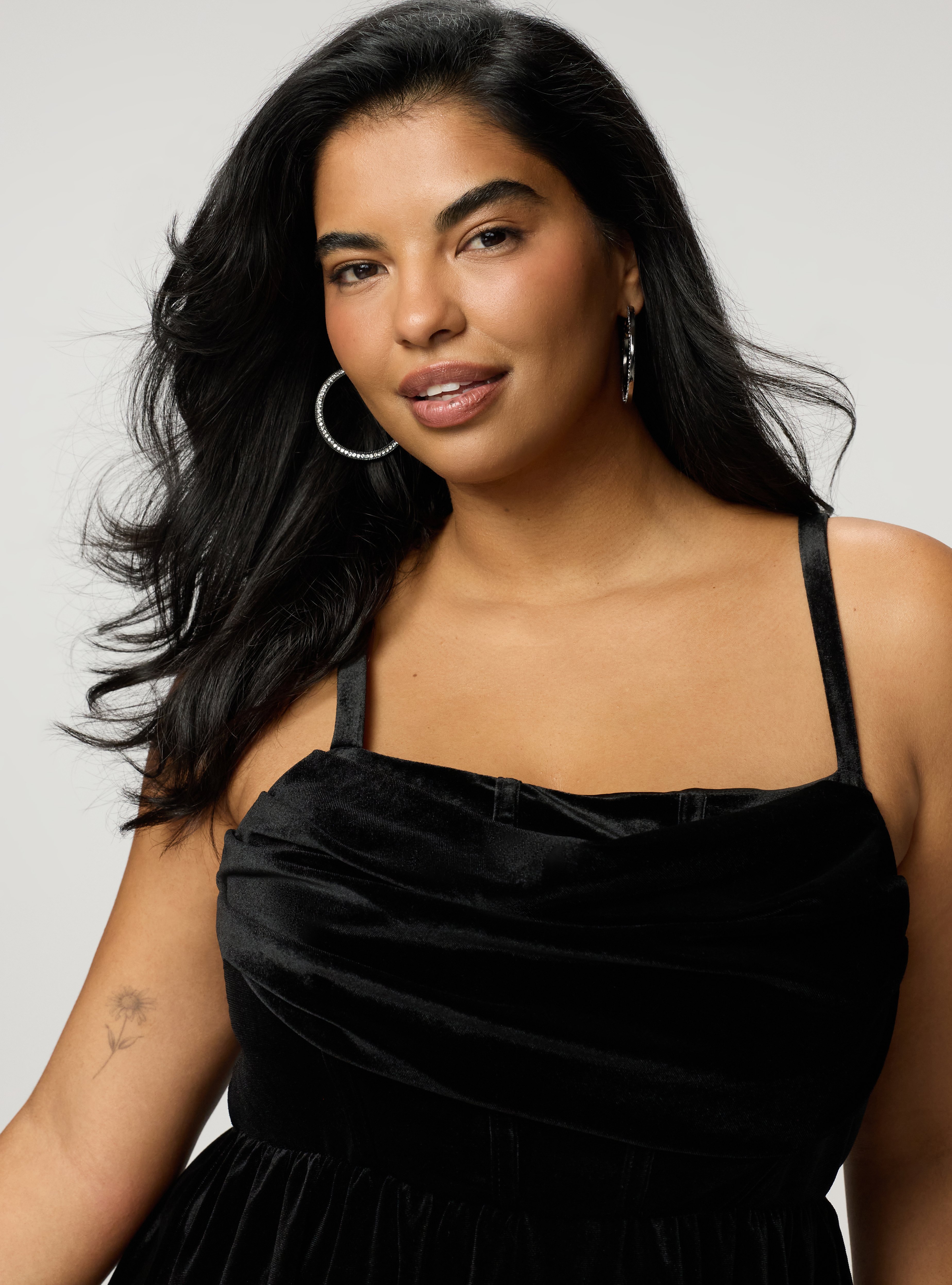 Plus Size - Stretch Velour Drape Front Bustier Babydoll Top - Torrid