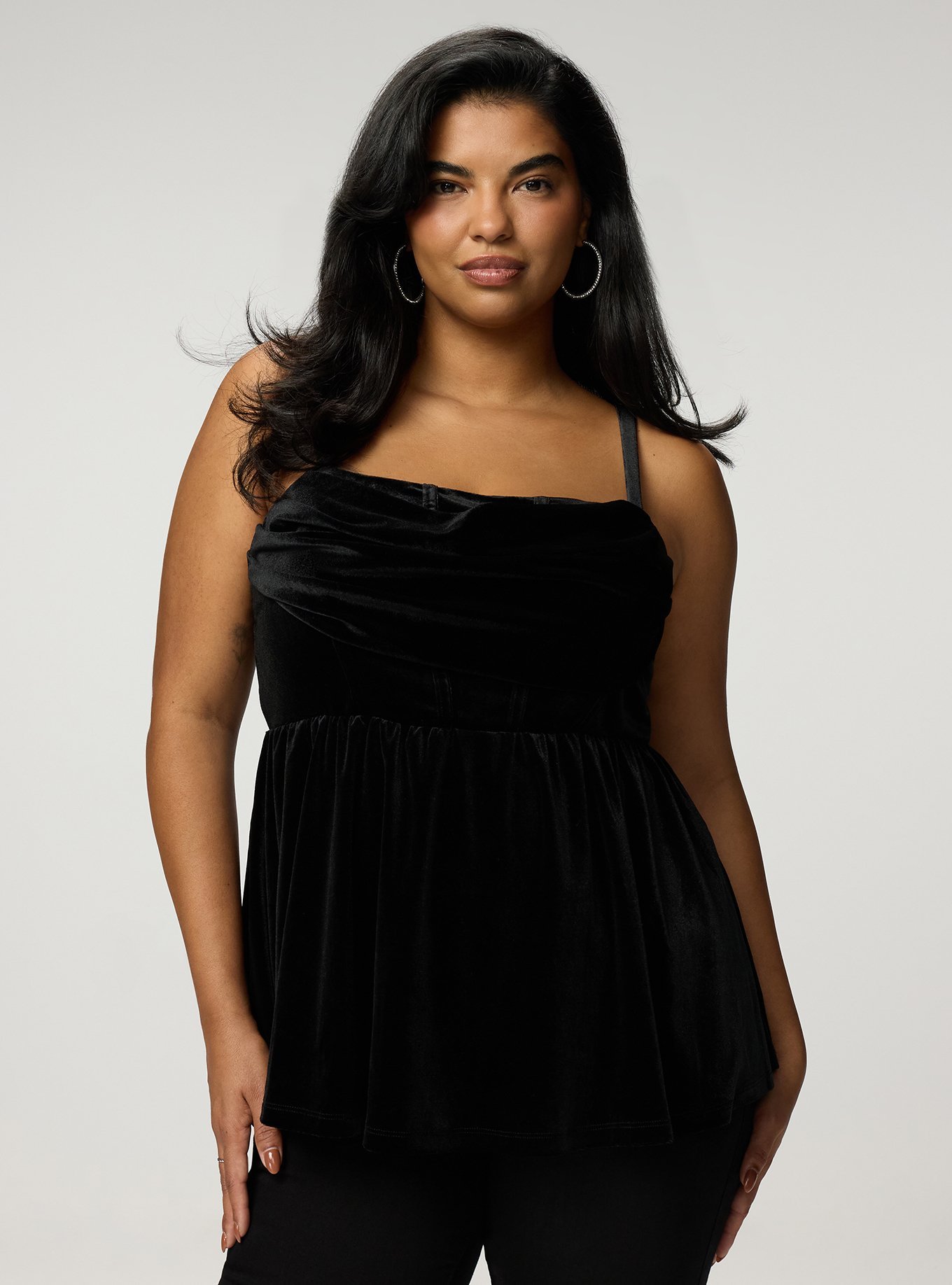 Plus Size - Stretch Velour Drape Front Bustier Babydoll Top - Torrid