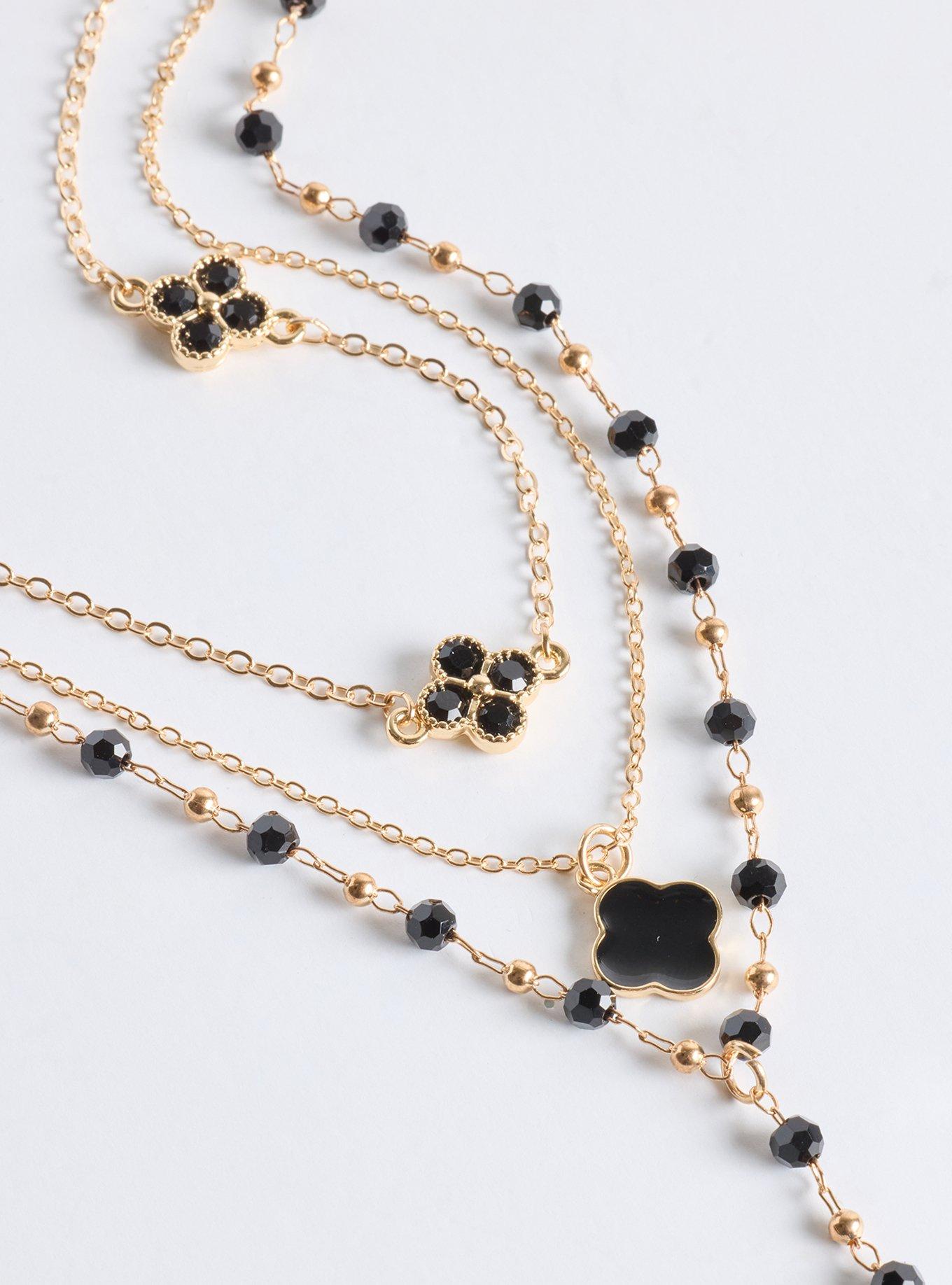 Plus Size Layered Beaded Clover Drop Necklace, , alternate
