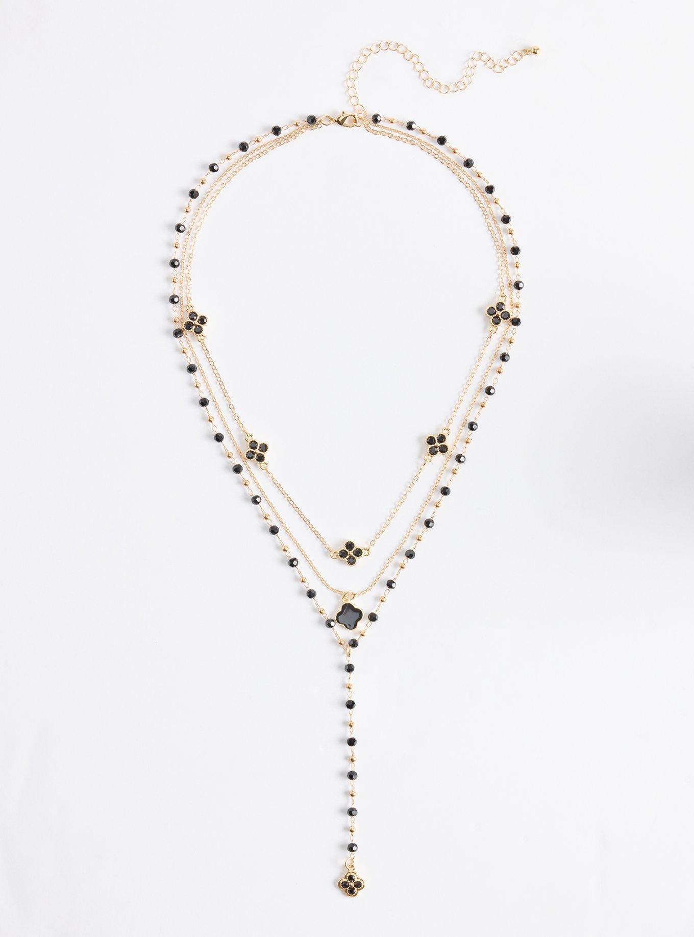 Plus Size Layered Beaded Clover Drop Necklace, , hi-res