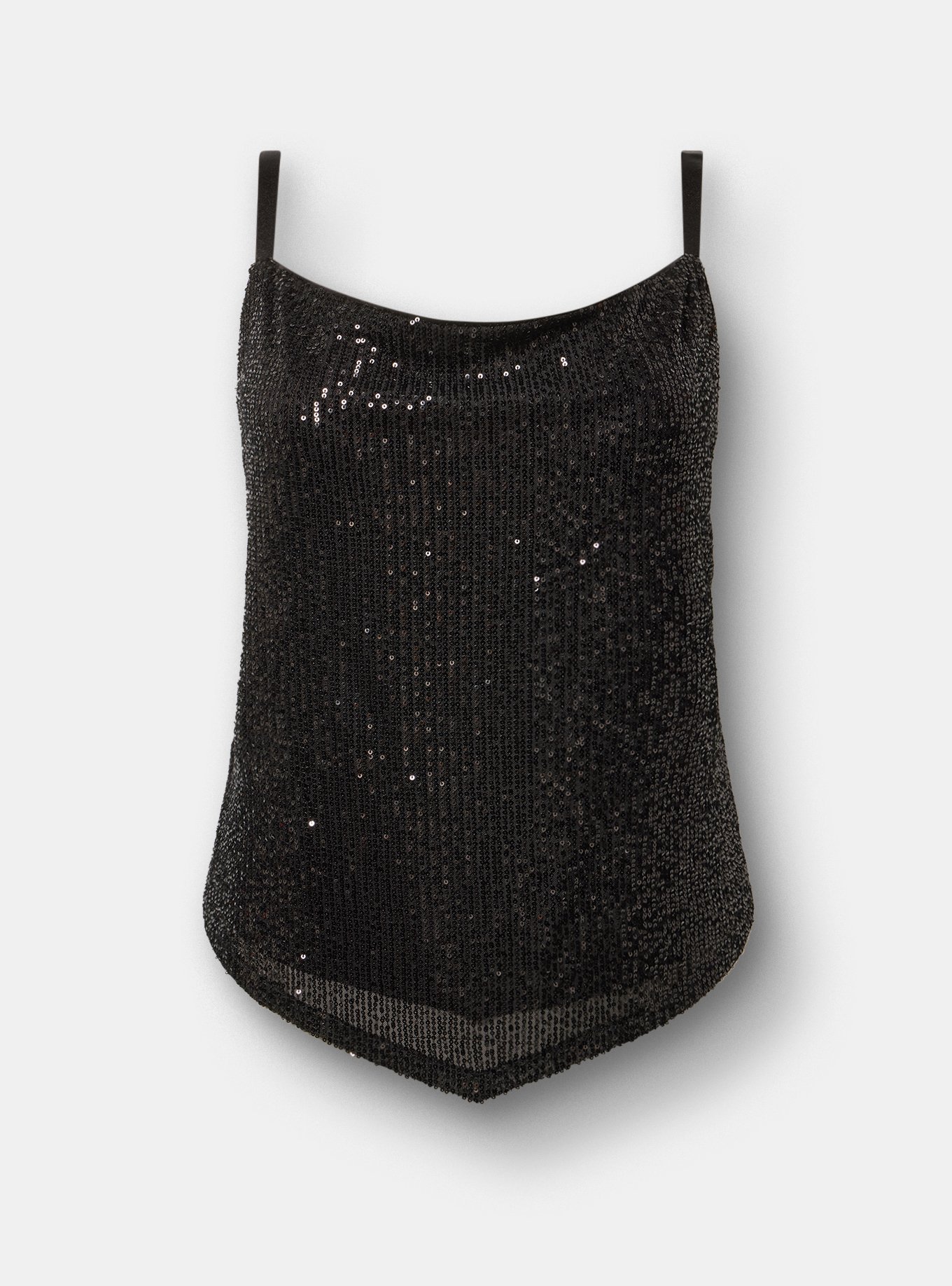 Sequin Hanky Hem Cowl Neck Cami, DEEP BLACK, hi-res