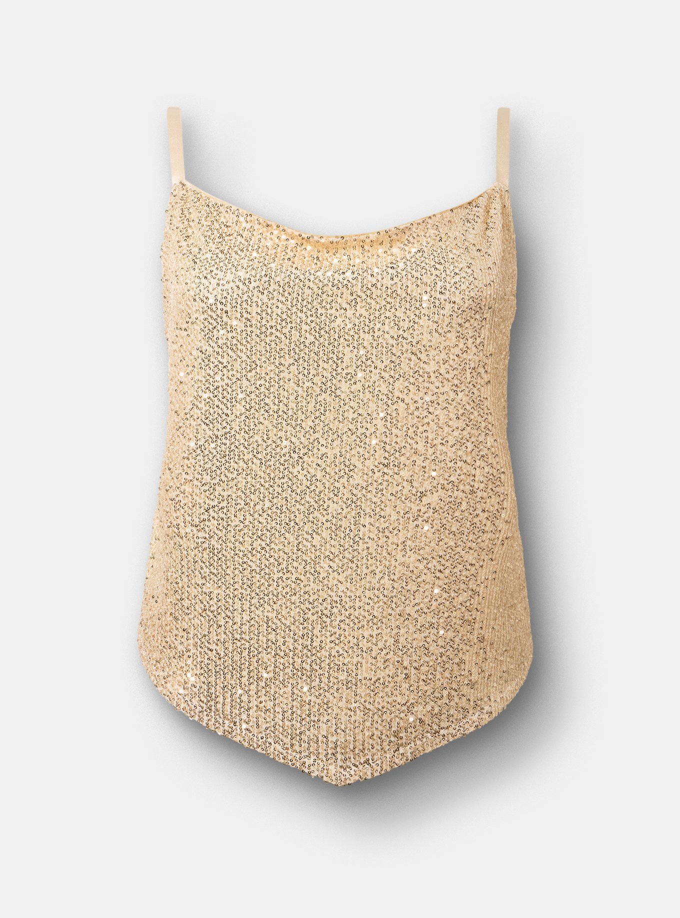 Sequin Hanky Hem Cowl Neck Cami, CHAMPAGNE, flat