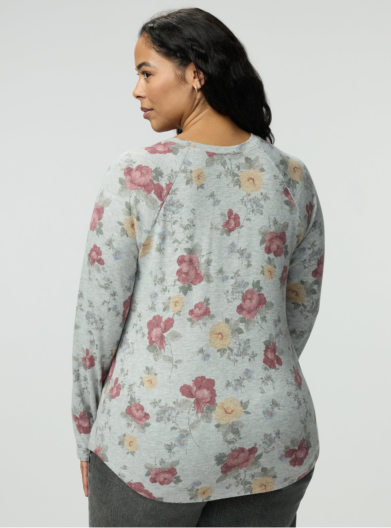 Super Soft Plush Raglan Tee, ODE FLORAL GRAY, alternate