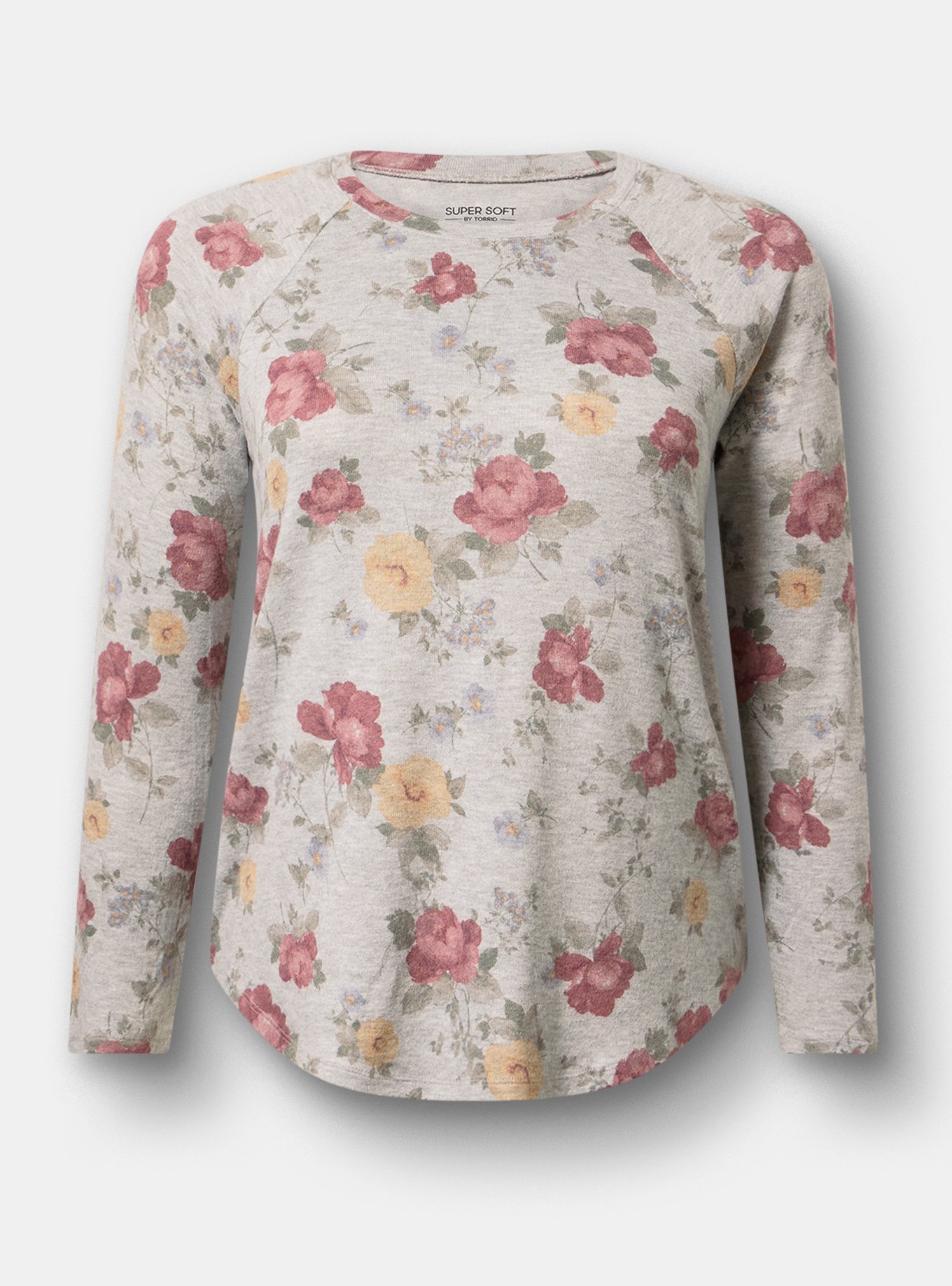Super Soft Plush Raglan Tee, ODE FLORAL GRAY, hi-res