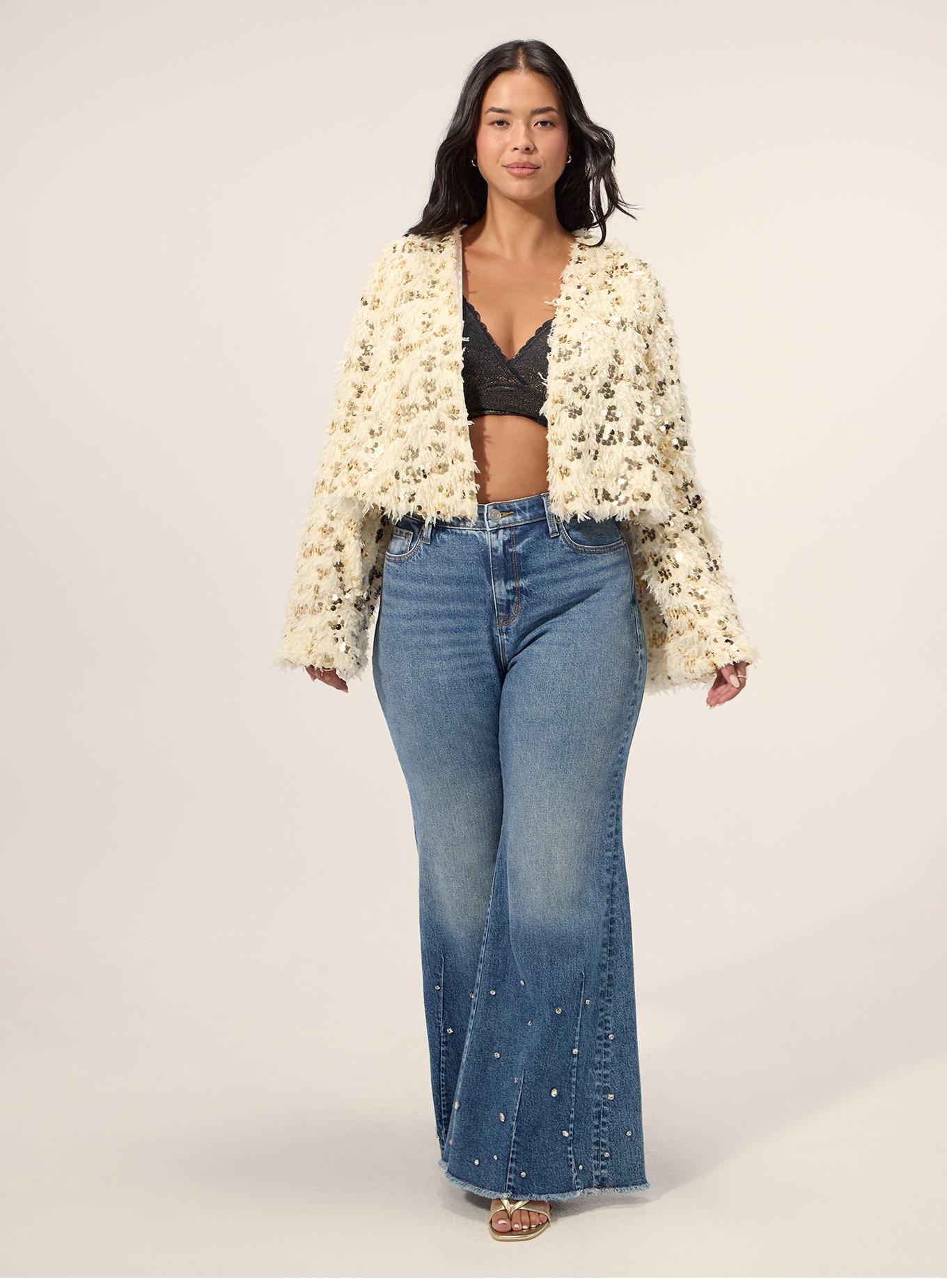 Plus Size Festi Faux Fur & Sequin Bolero, IVORY, alternate