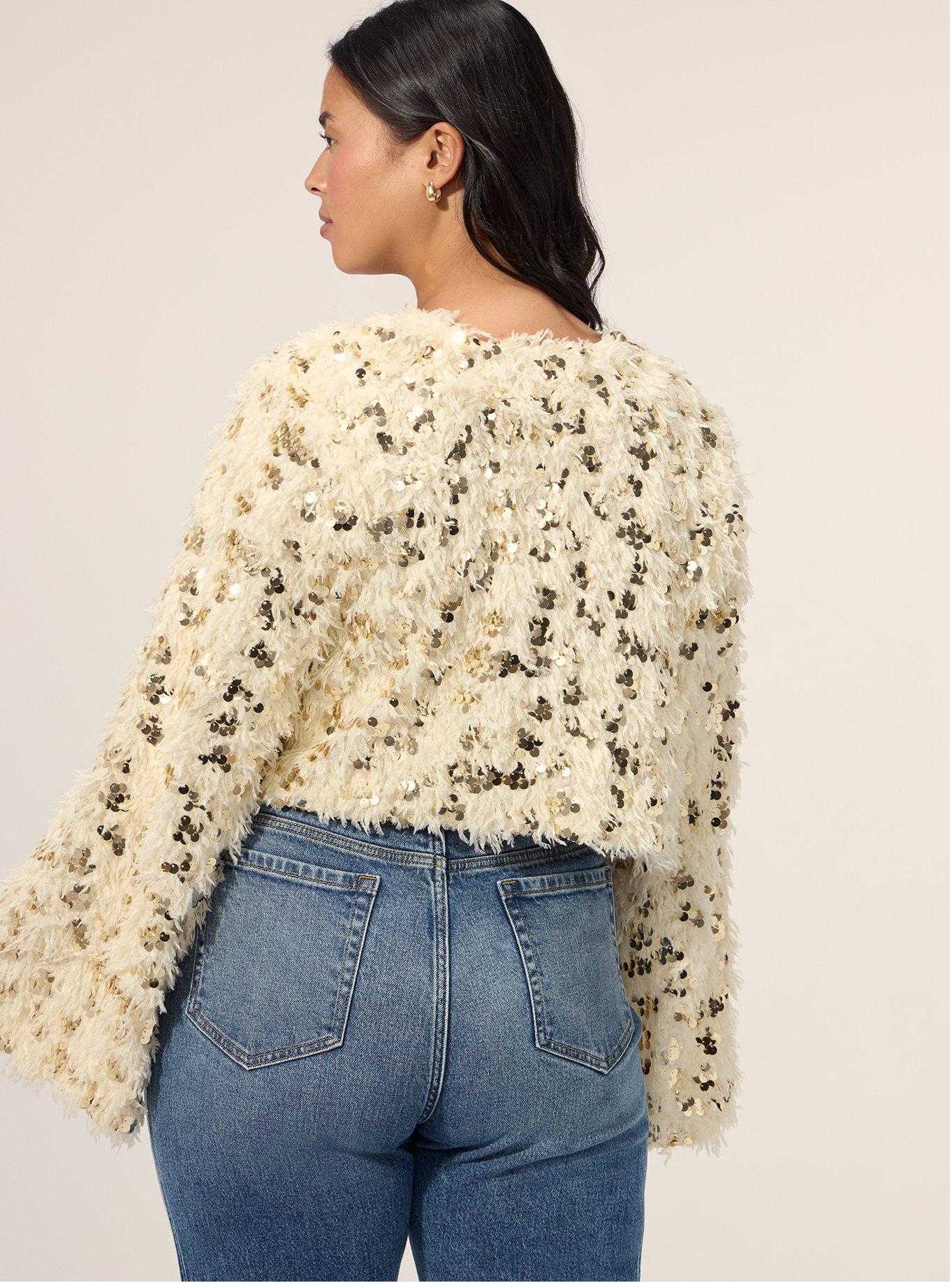 Plus Size Festi Faux Fur & Sequin Bolero, IVORY, alternate