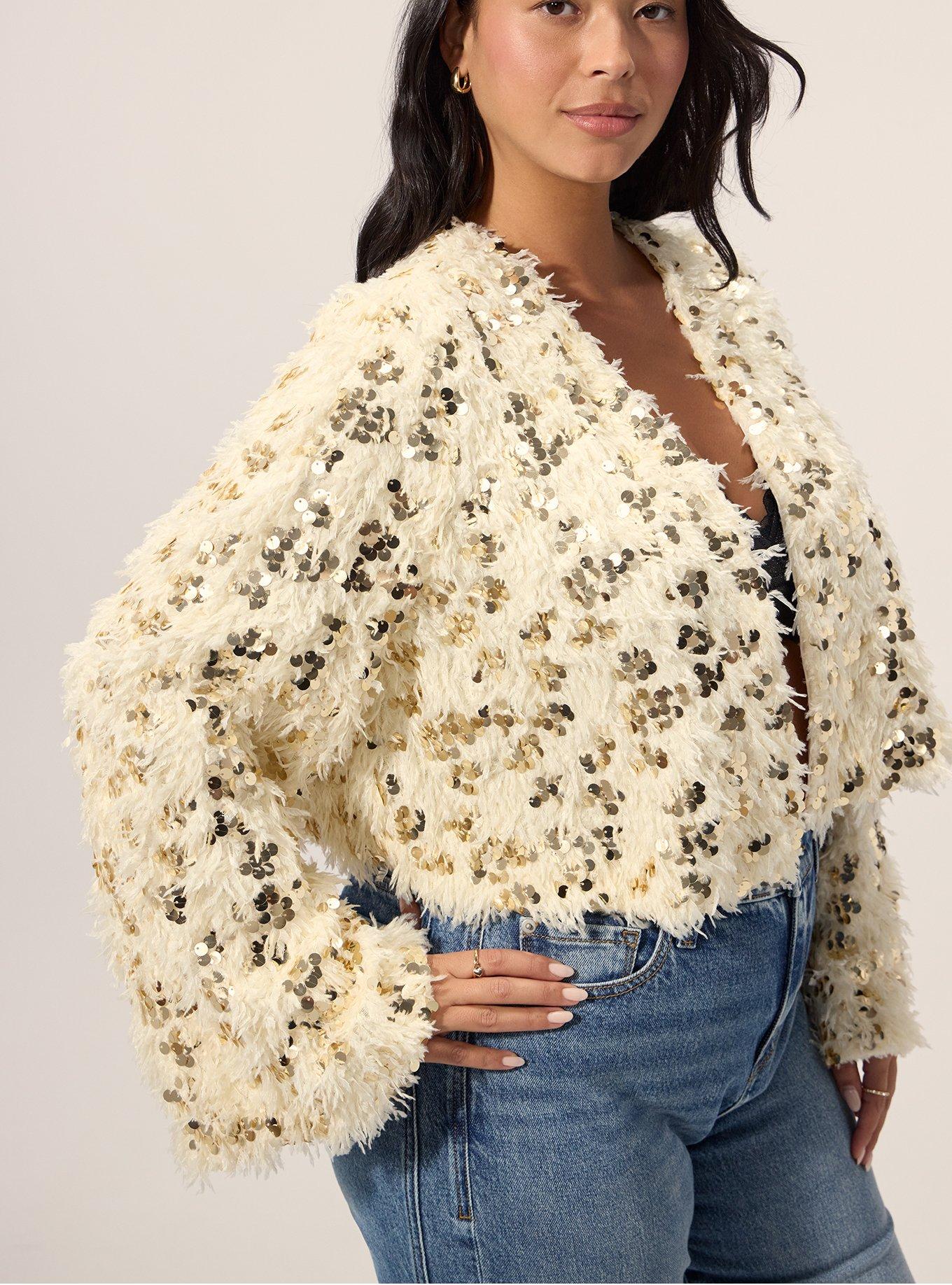 Plus Size Festi Faux Fur & Sequin Bolero, IVORY, alternate