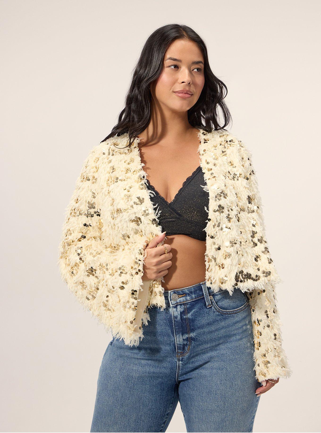 Plus Size Festi Faux Fur & Sequin Bolero, IVORY, hi-res