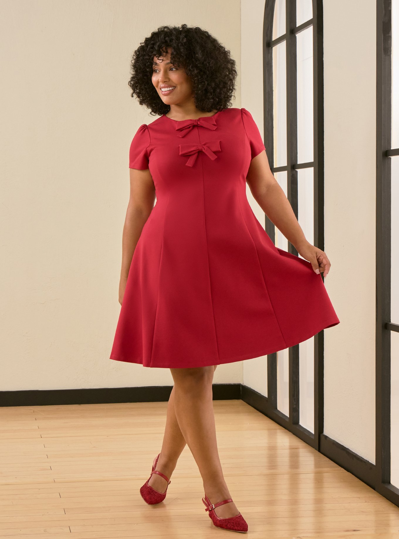 Belle Isle Bow Fit & Flare Dress, JESTER RED, hi-res