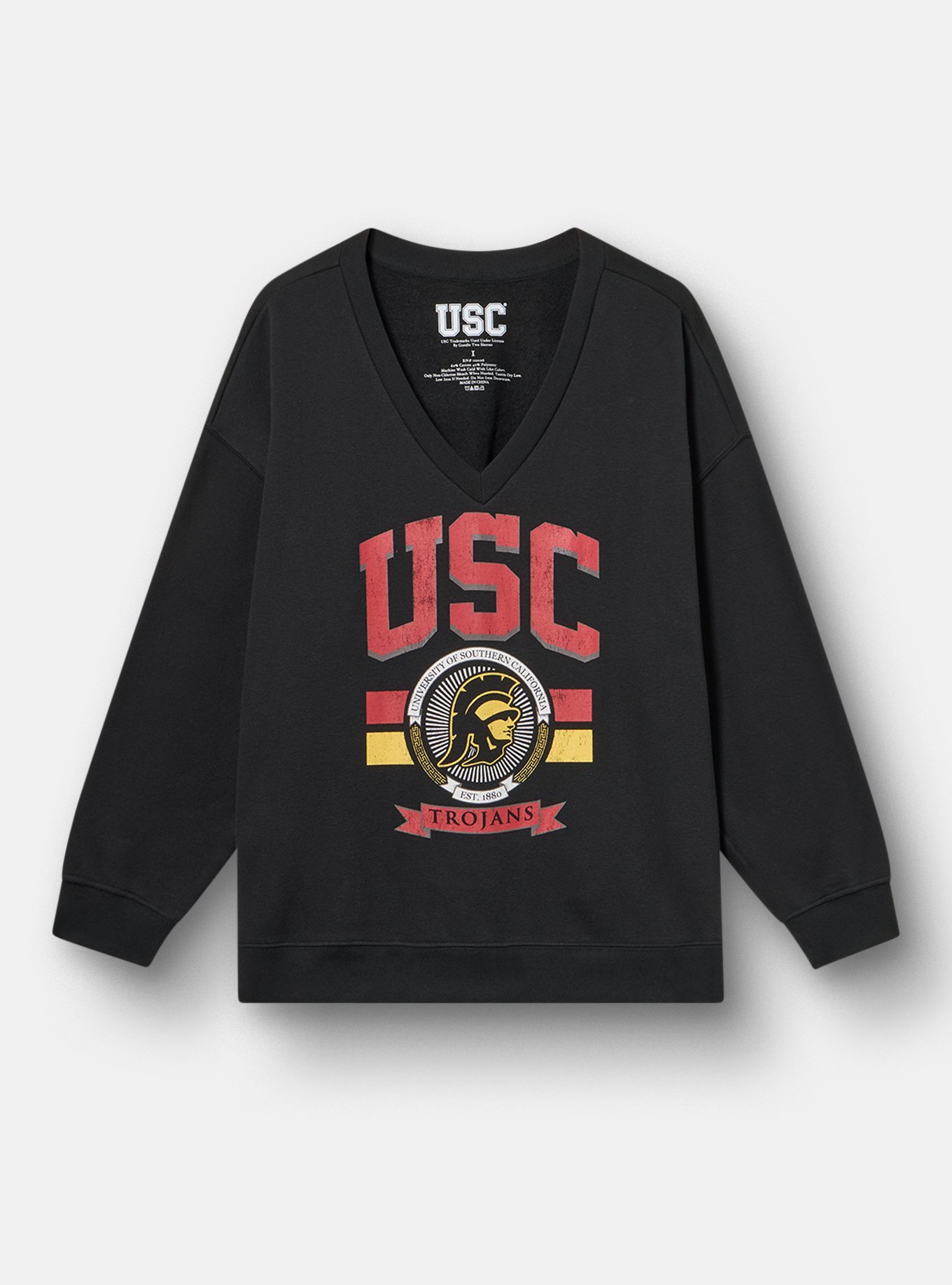USC V-Neck Fleece Sweatshirt, DEEP BLACK, hi-res