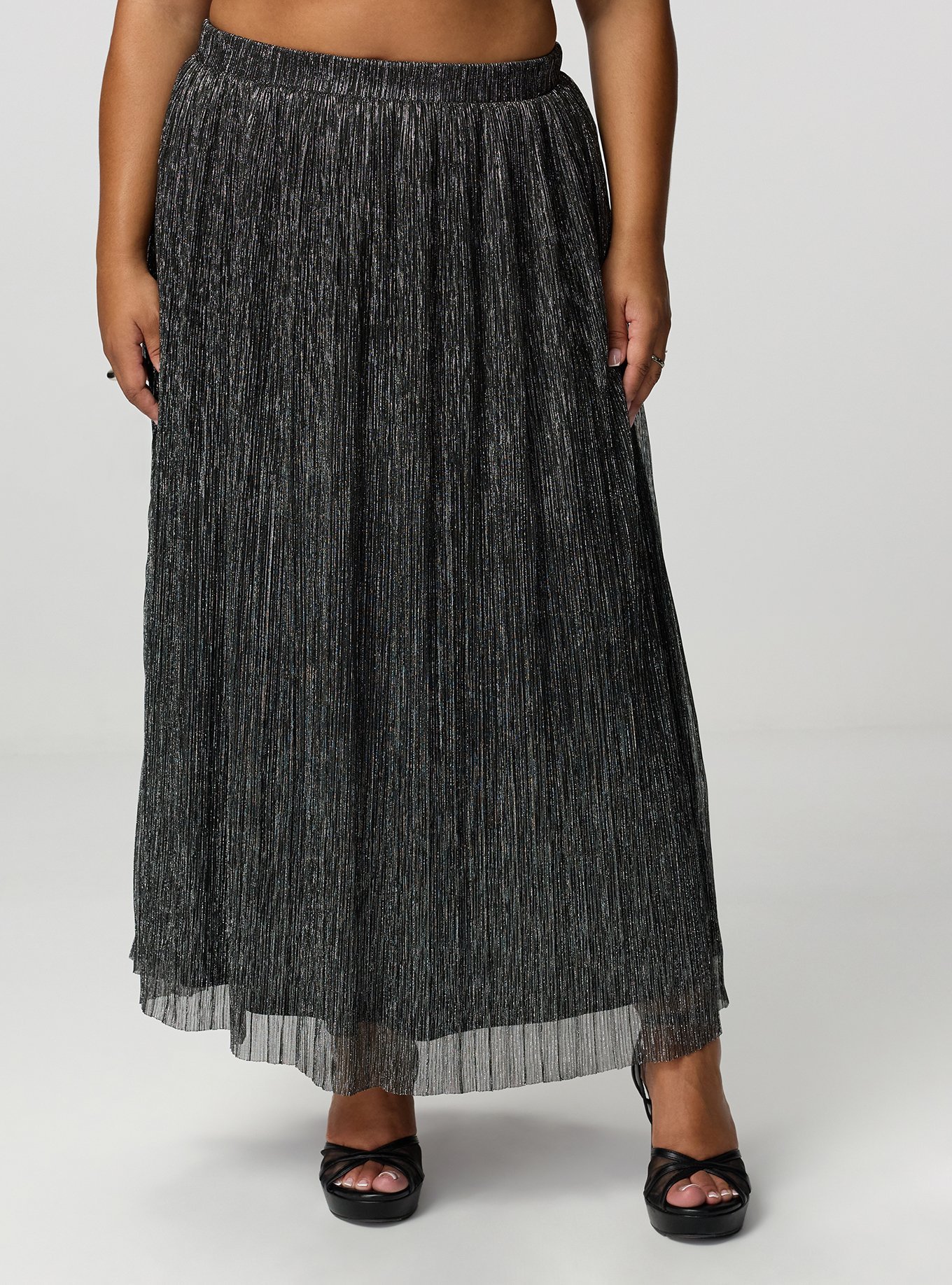 Glitter Knit Plisse Maxi Skirt, BLACK/SILVER PLISSE C#8, alternate