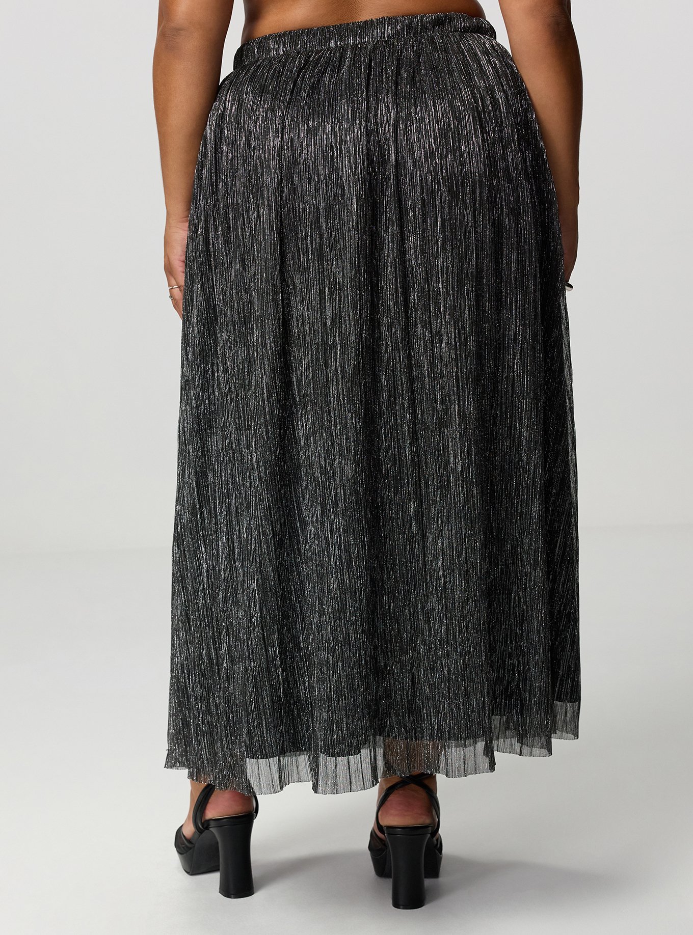 Glitter Knit Plisse Maxi Skirt, BLACK/SILVER PLISSE C#8, alternate