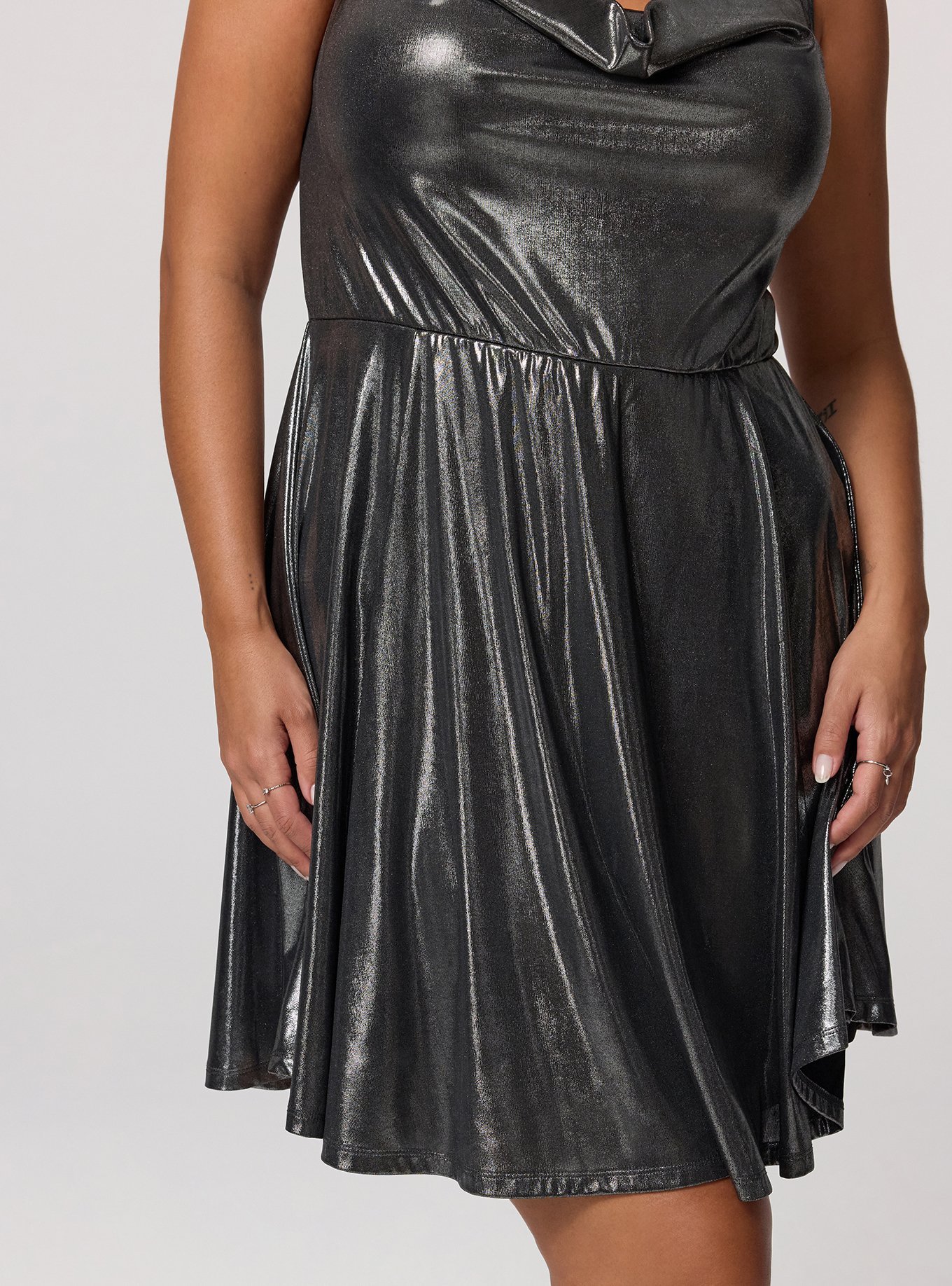 Liquid Shine Mini Dress, BRIGHT SILVER SHINE, alternate