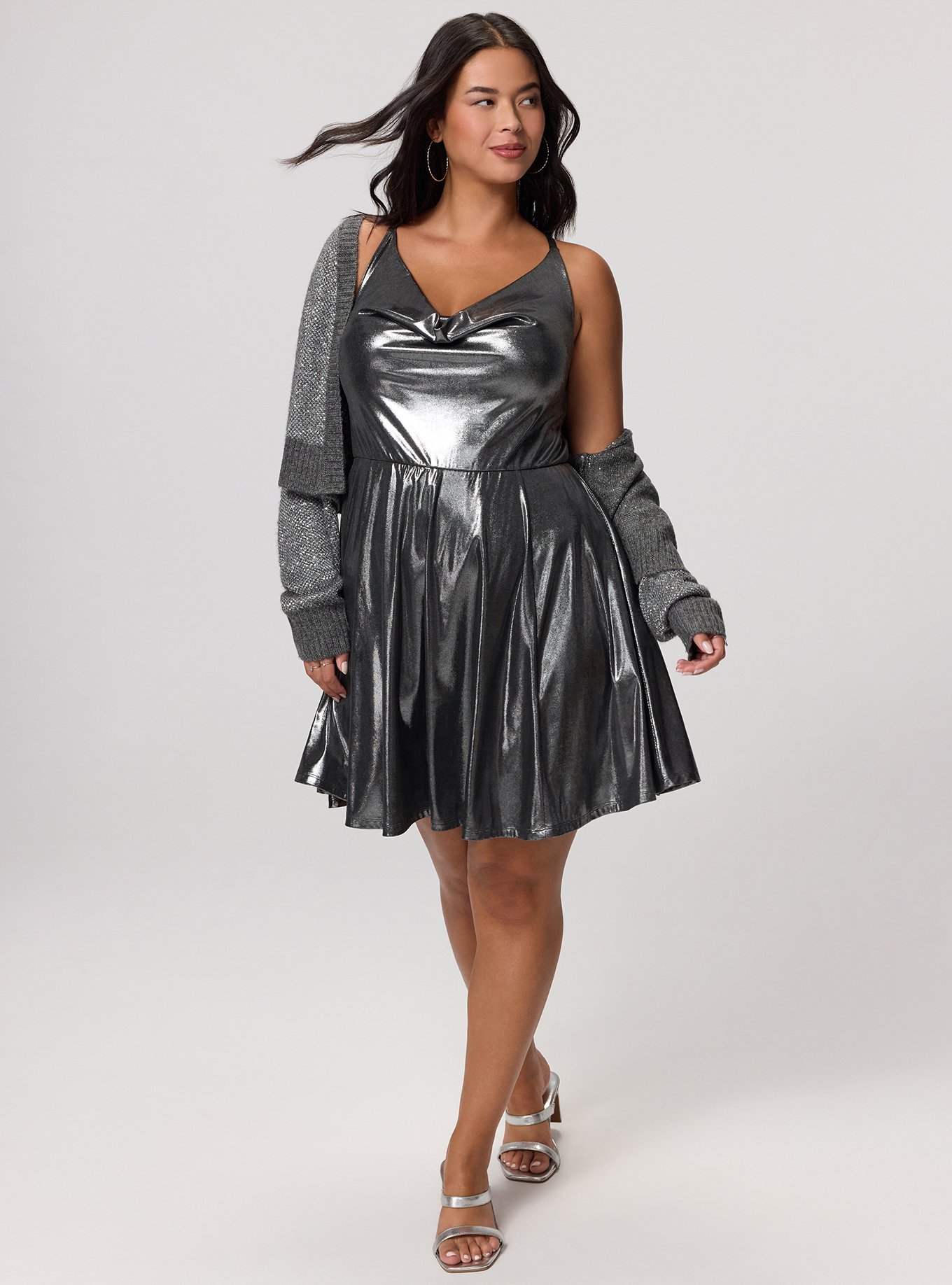 Liquid Shine Mini Dress, BRIGHT SILVER SHINE, alternate