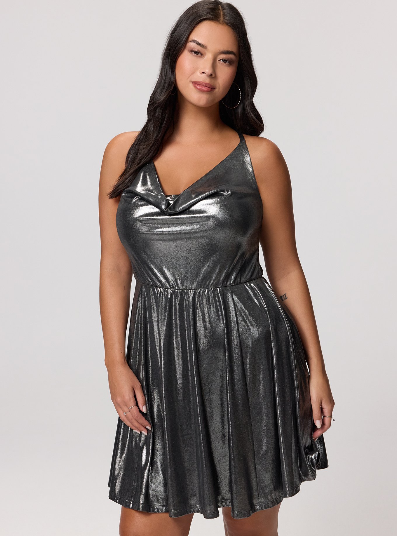 Liquid Shine Mini Dress, BRIGHT SILVER SHINE, hi-res