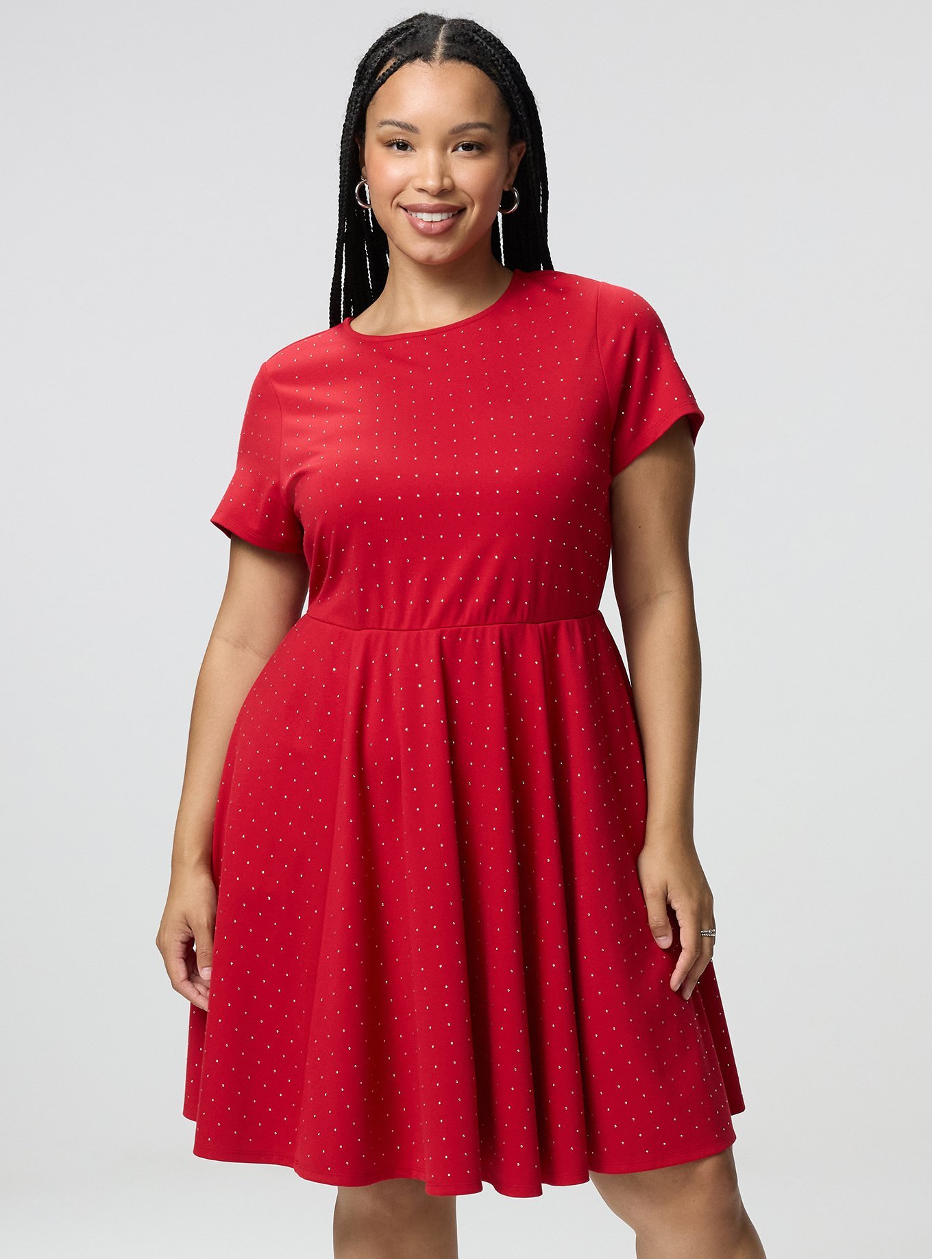 Rhinestone Skater Dress, JESTER RED, alternate