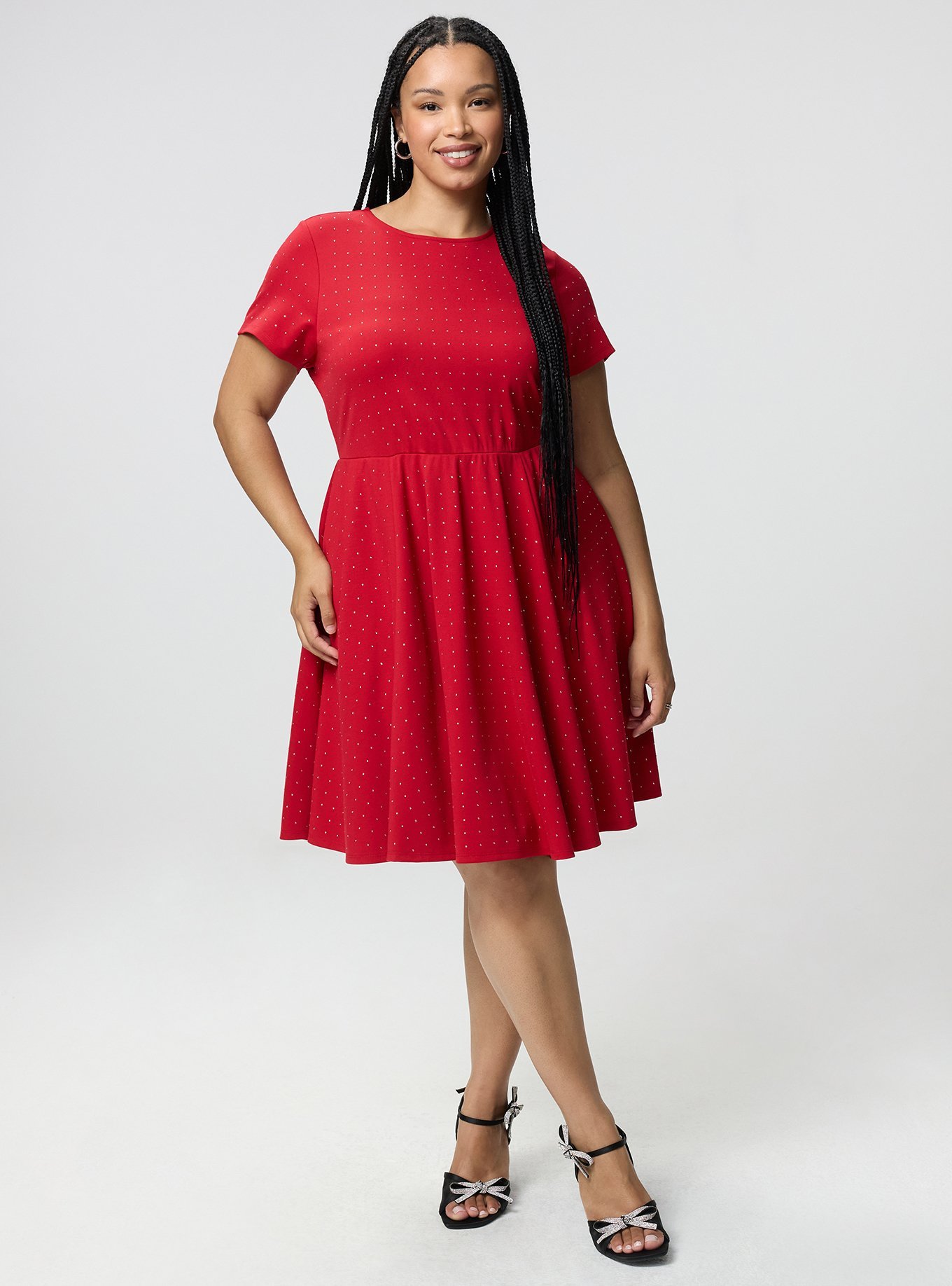 Rhinestone Skater Dress, JESTER RED, hi-res