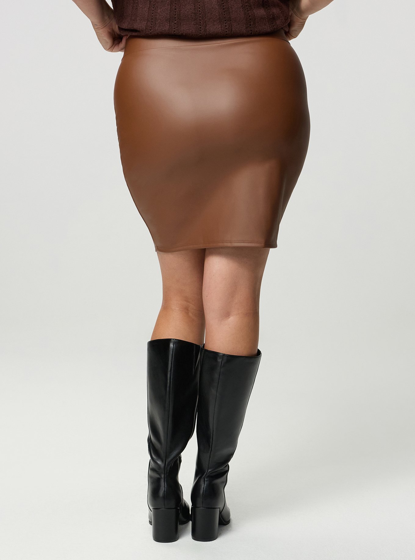 Signature Waist Faux Leather Mini Skirt, CAPPUCCINO, alternate