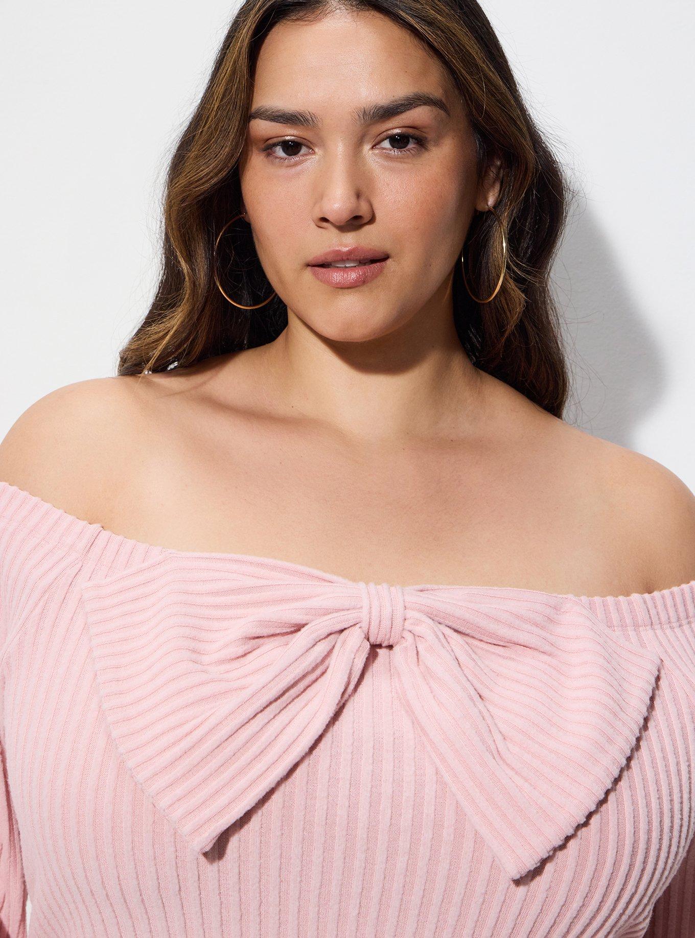 LoveSick Off Shoulder Bow Top, SILVER PINK, alternate