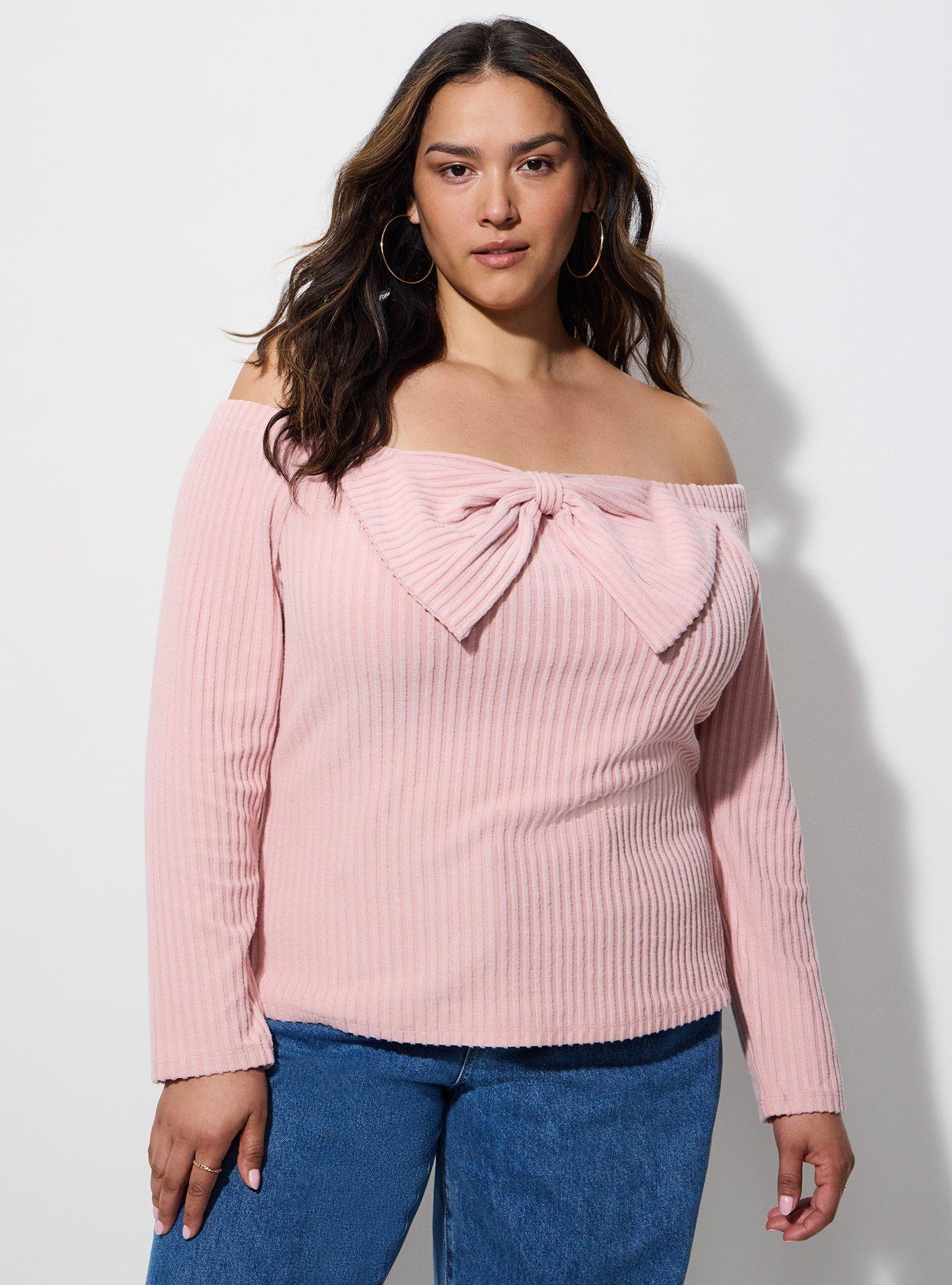 LoveSick Off Shoulder Bow Top, SILVER PINK, hi-res