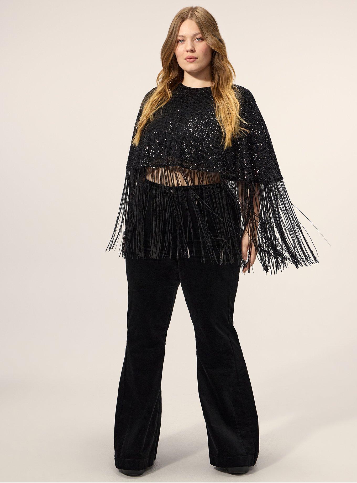 Festi Fringe Sequin Cape, DEEP BLACK, alternate
