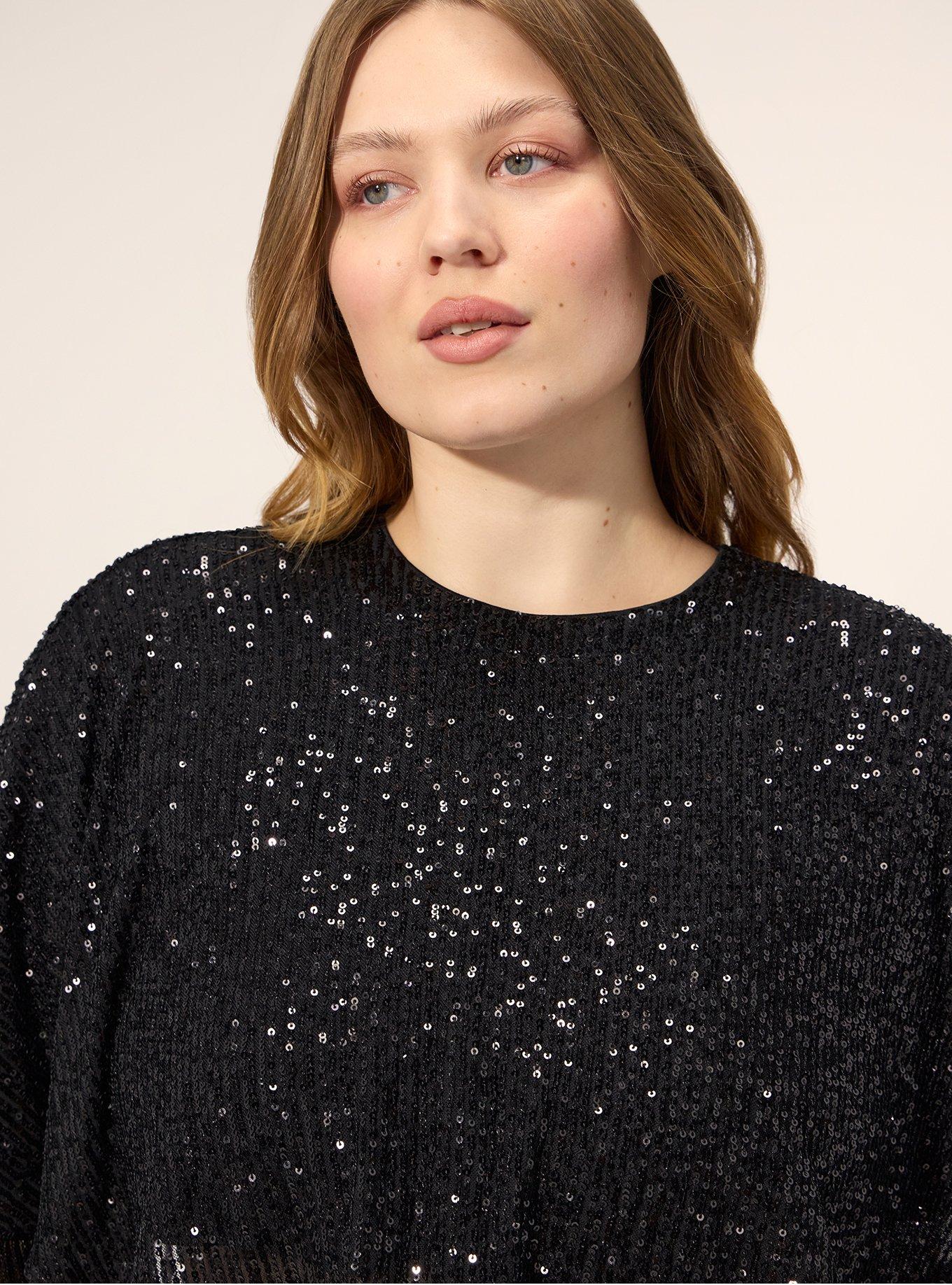 Festi Fringe Sequin Cape, DEEP BLACK, alternate