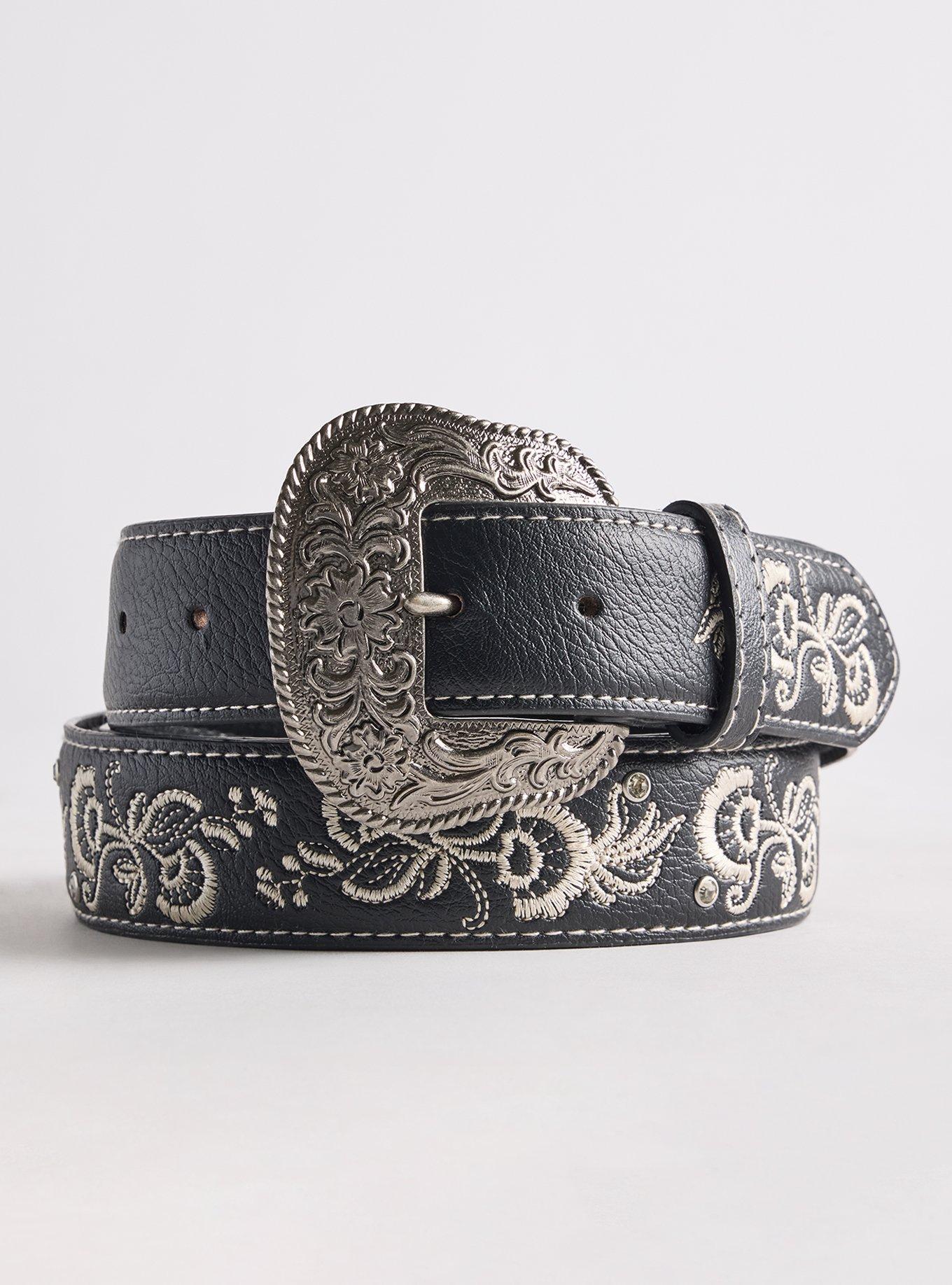 Embroidered Belt, BLACK, hi-res