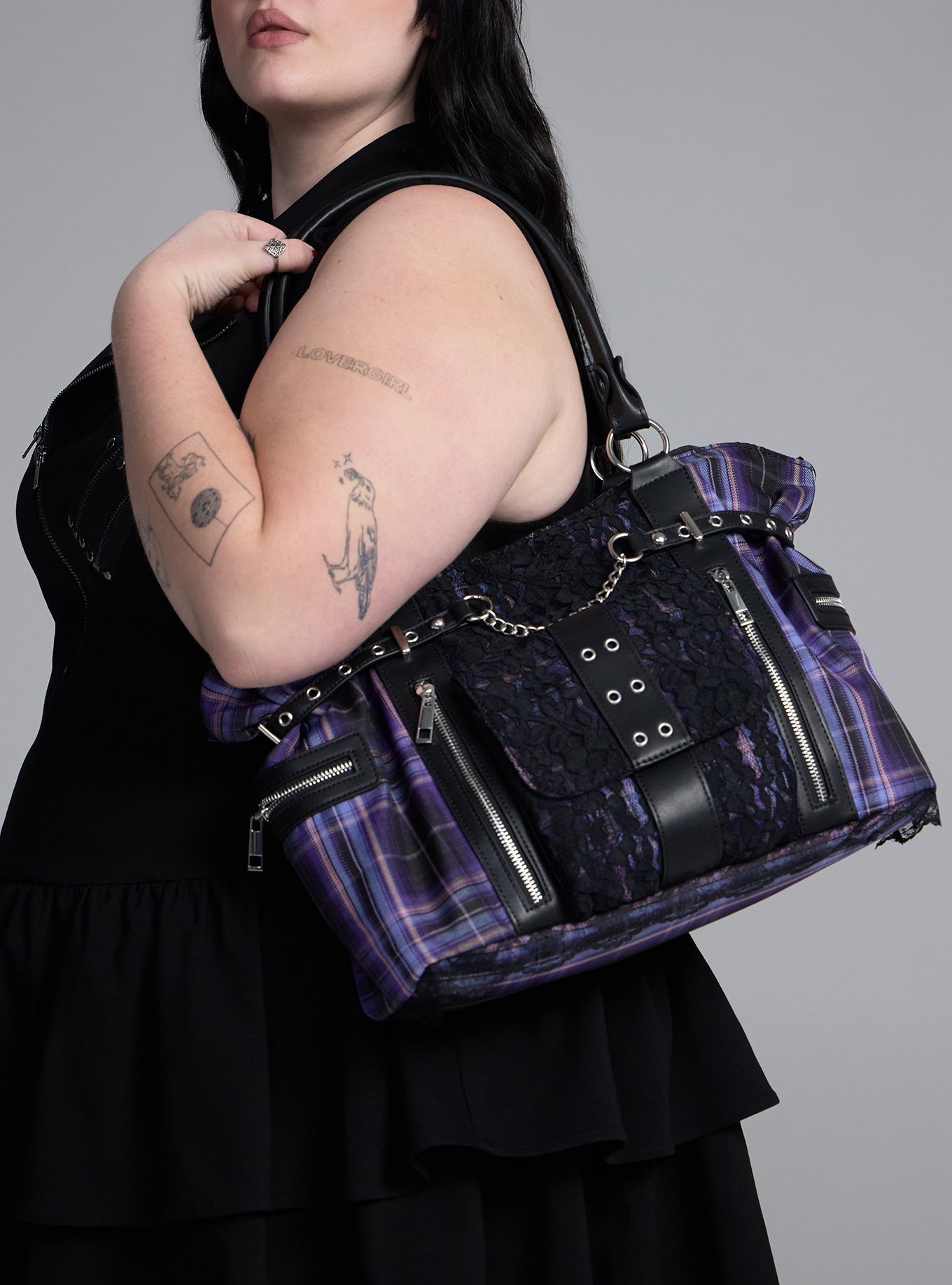 Nightfall Plaid Slouchy Handbag, , alternate