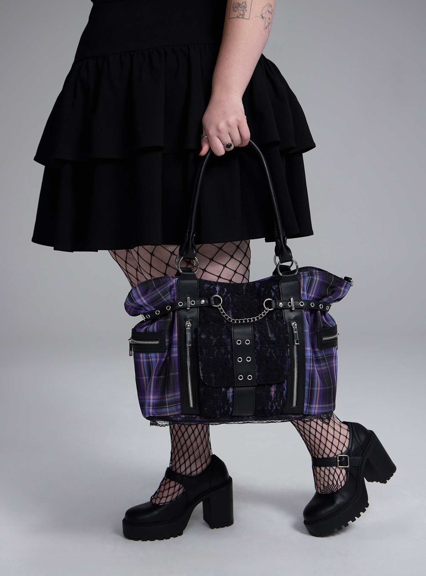 Nightfall Plaid Slouchy Handbag, , alternate