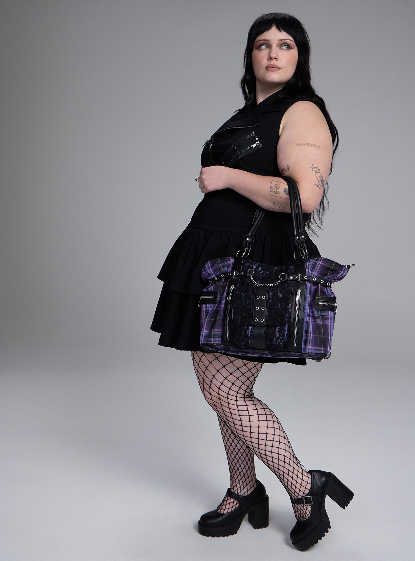 Nightfall Plaid Slouchy Handbag, , alternate