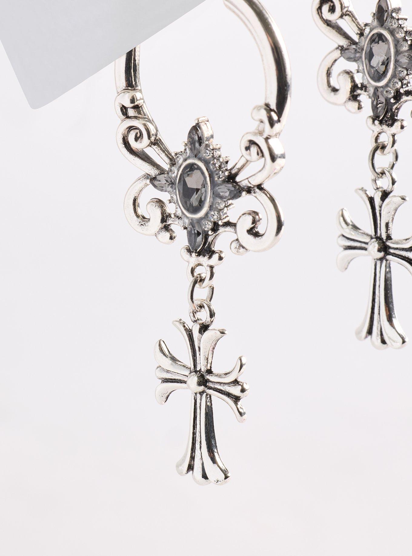 Cross Charm Hoop Earring, , alternate