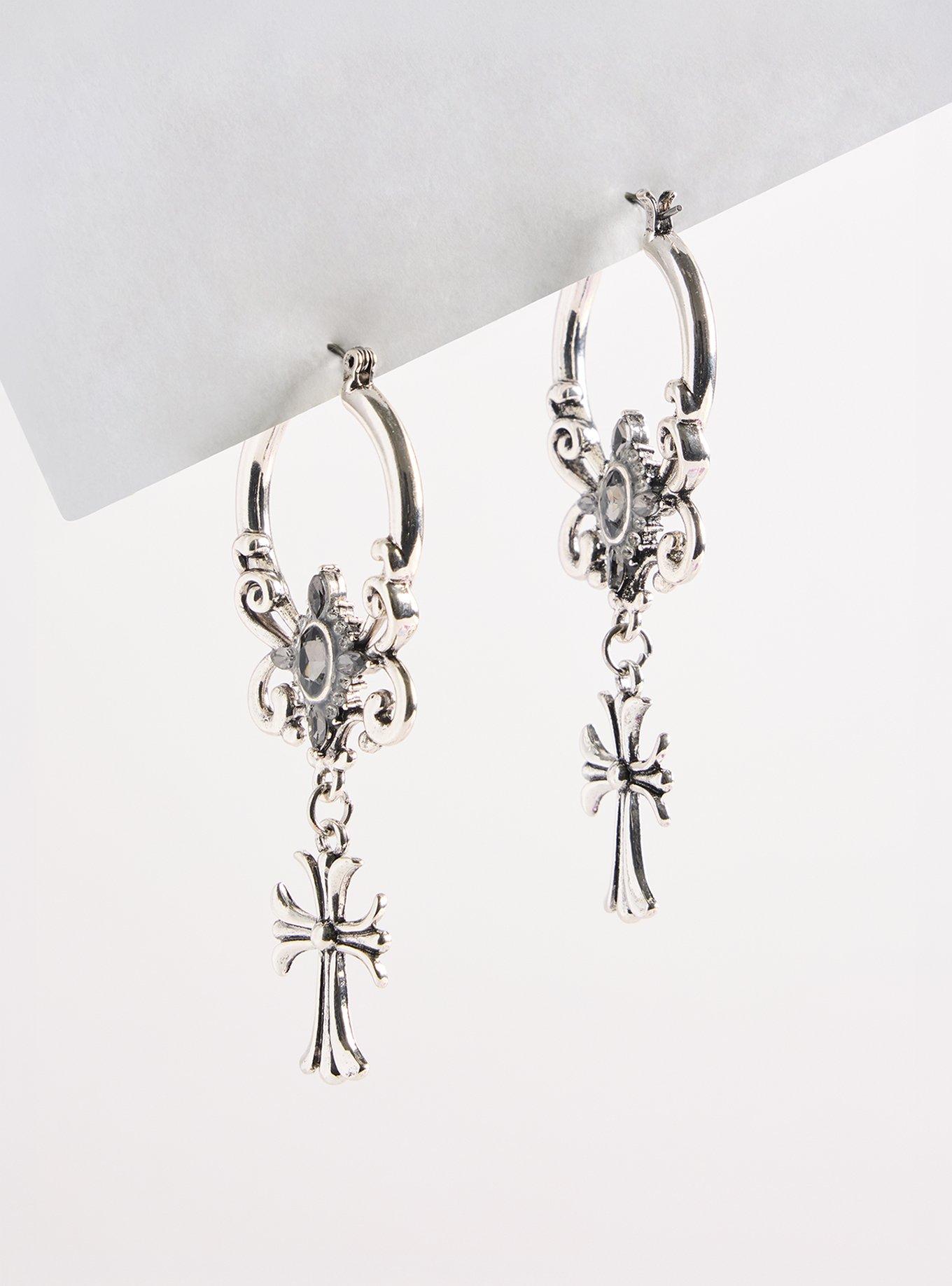 Cross Charm Hoop Earring, , hi-res