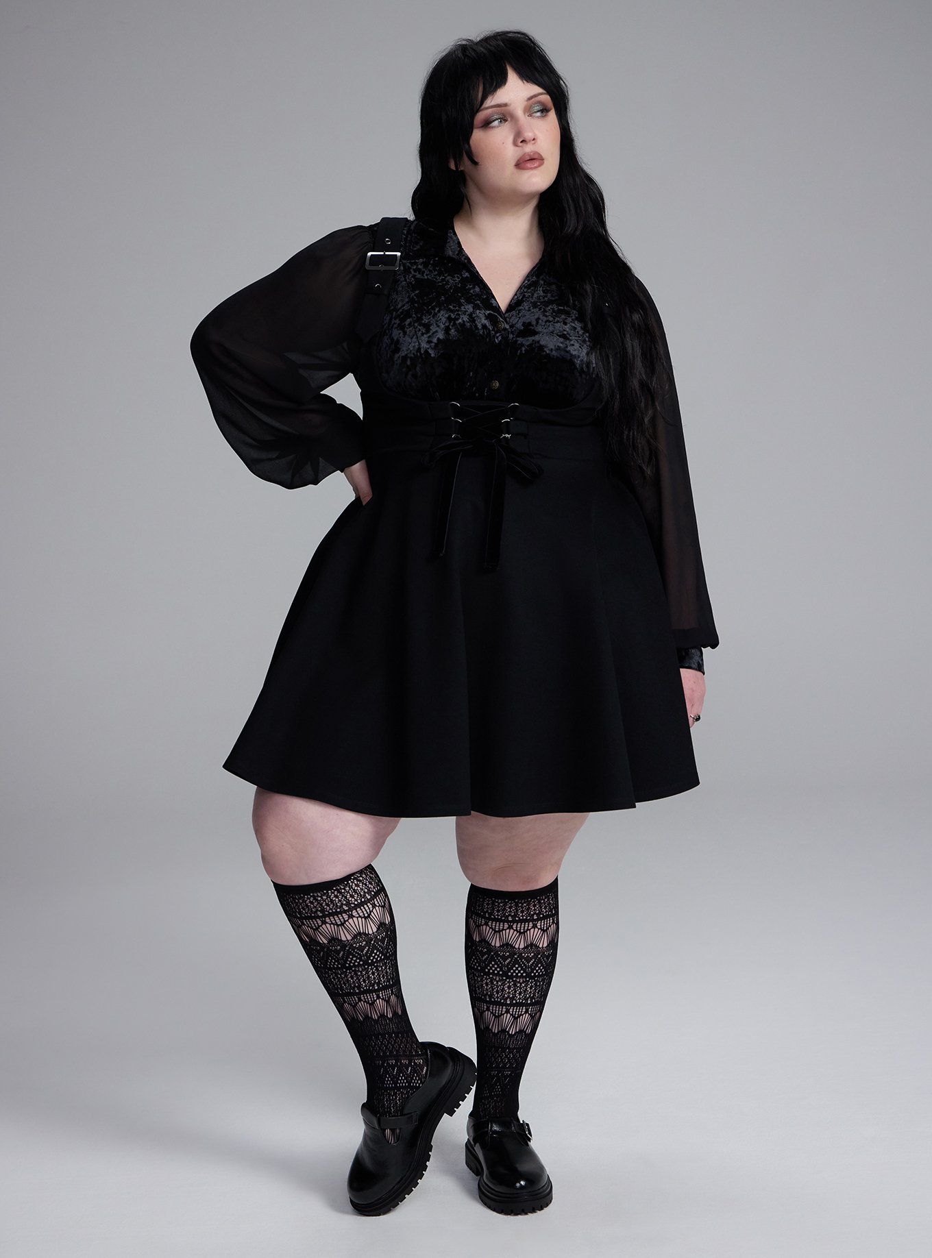 Nightfall Lace Knee High Sock, DEEP BLACK, alternate