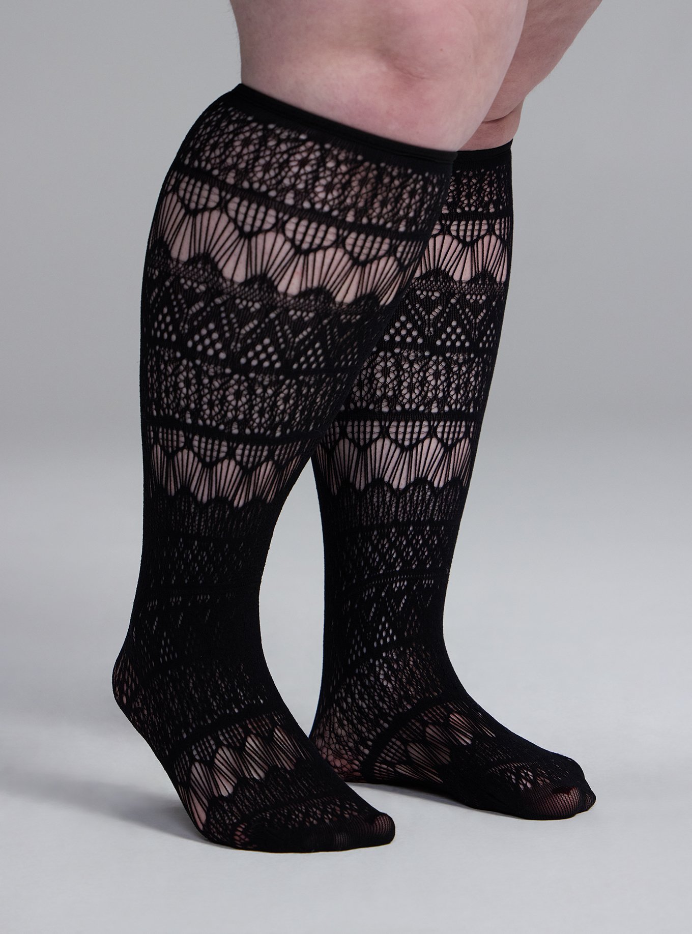 Nightfall Lace Knee High Sock, DEEP BLACK, hi-res